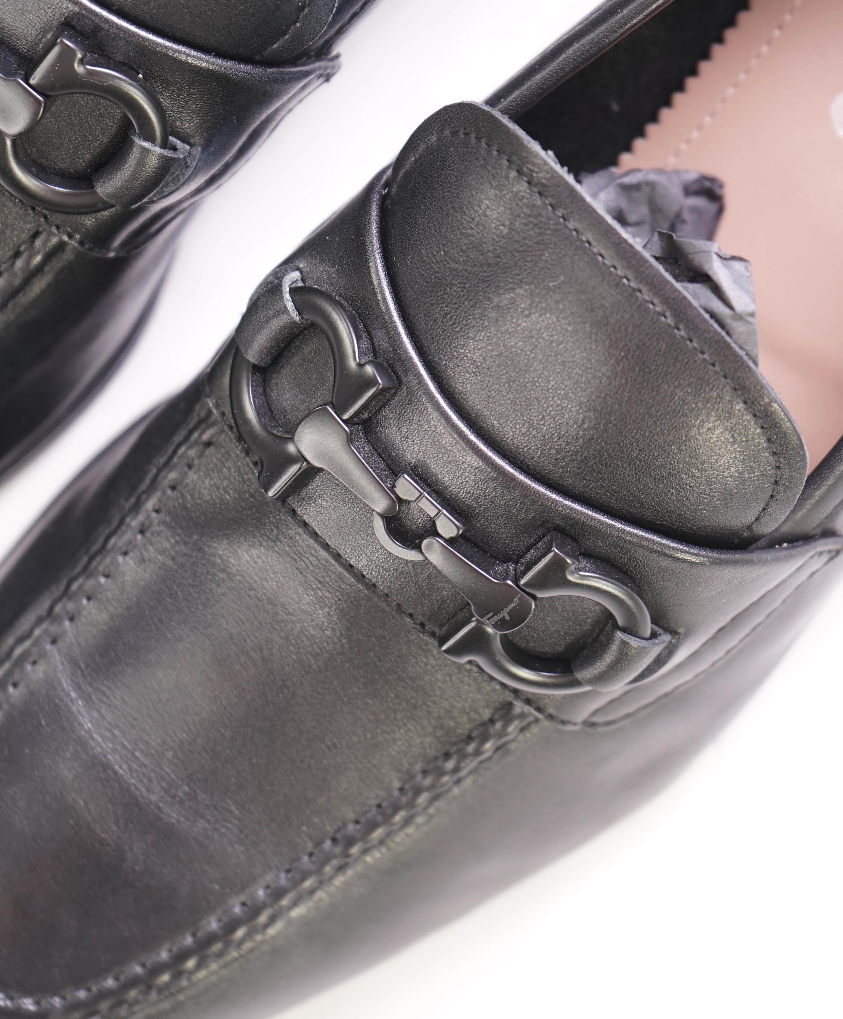 SALVATORE FERRAGAMO - Black on Black Gancini Bit Leather Loafer- 9 D