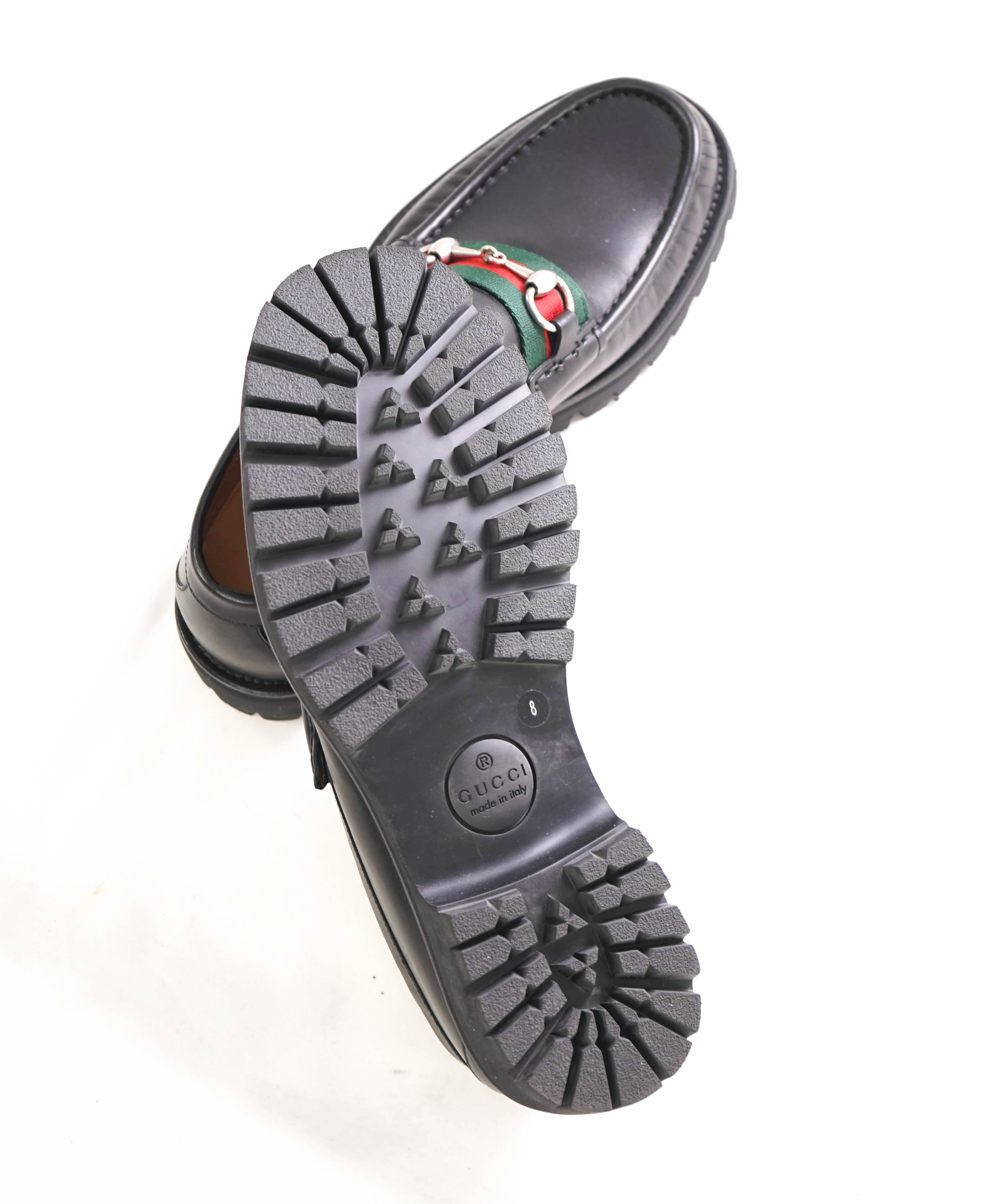 $950 GUCCI - WEB Horse-bit Loafers Black Iconic Style - 8.5US (8 G)