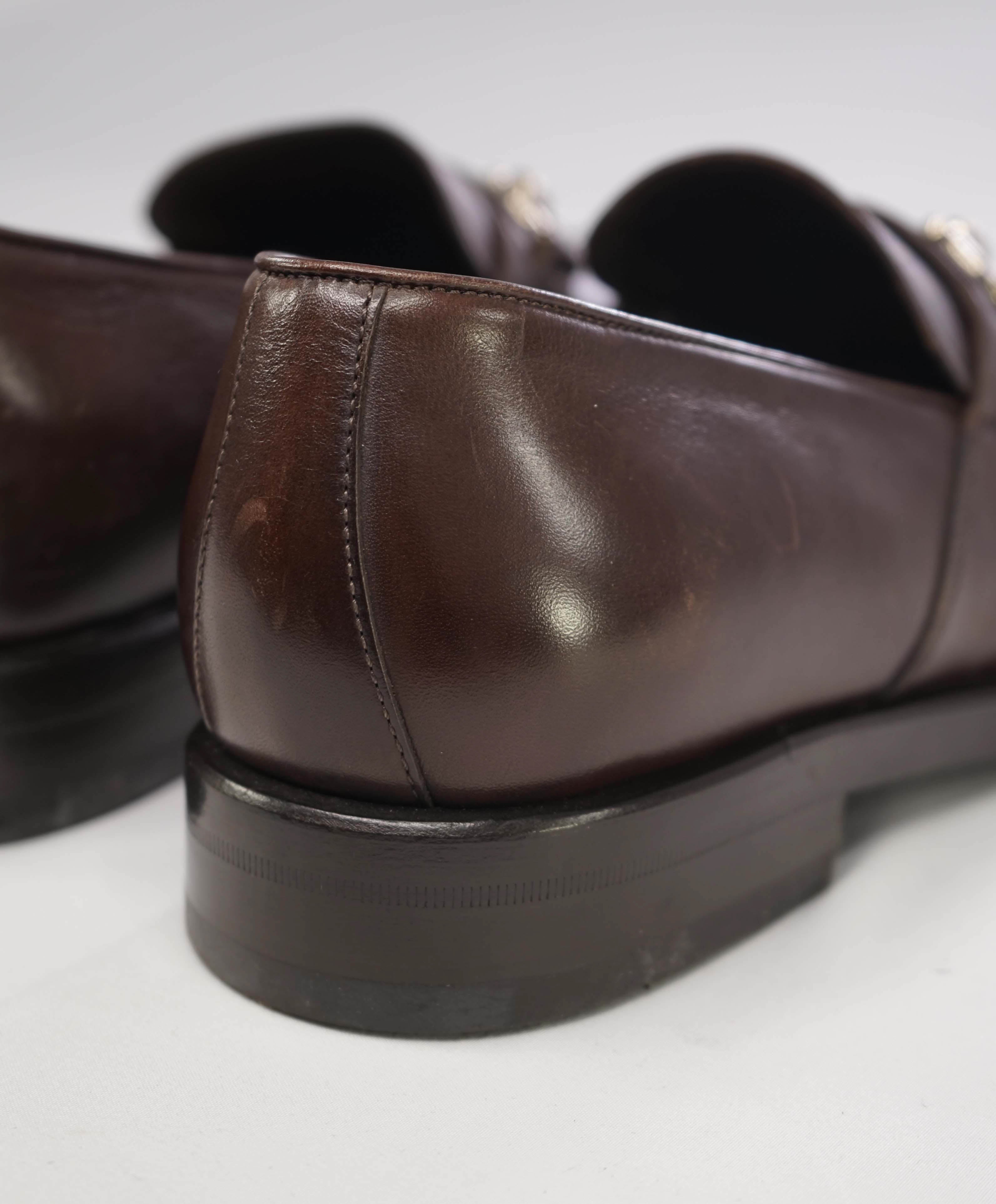 $850 SALVATORE FERRAGAMO -"Siracusa 2" Brown Gancini Leather Loafers - 8.5 D