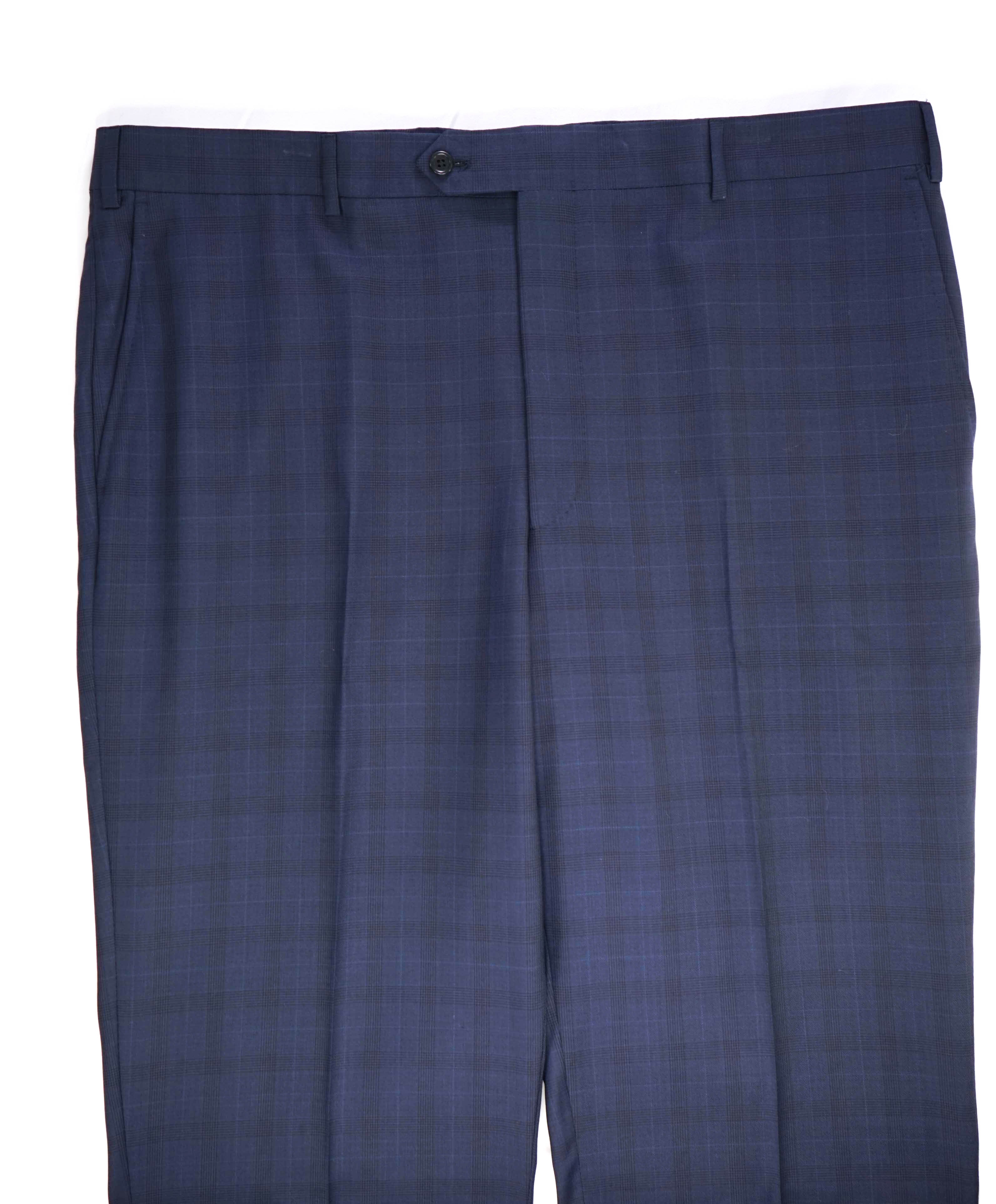 $425 SAKS FIFTH AVE -Wool Blue Check "Classic"MADE ITALY Flat Front Dress Pants-  40W