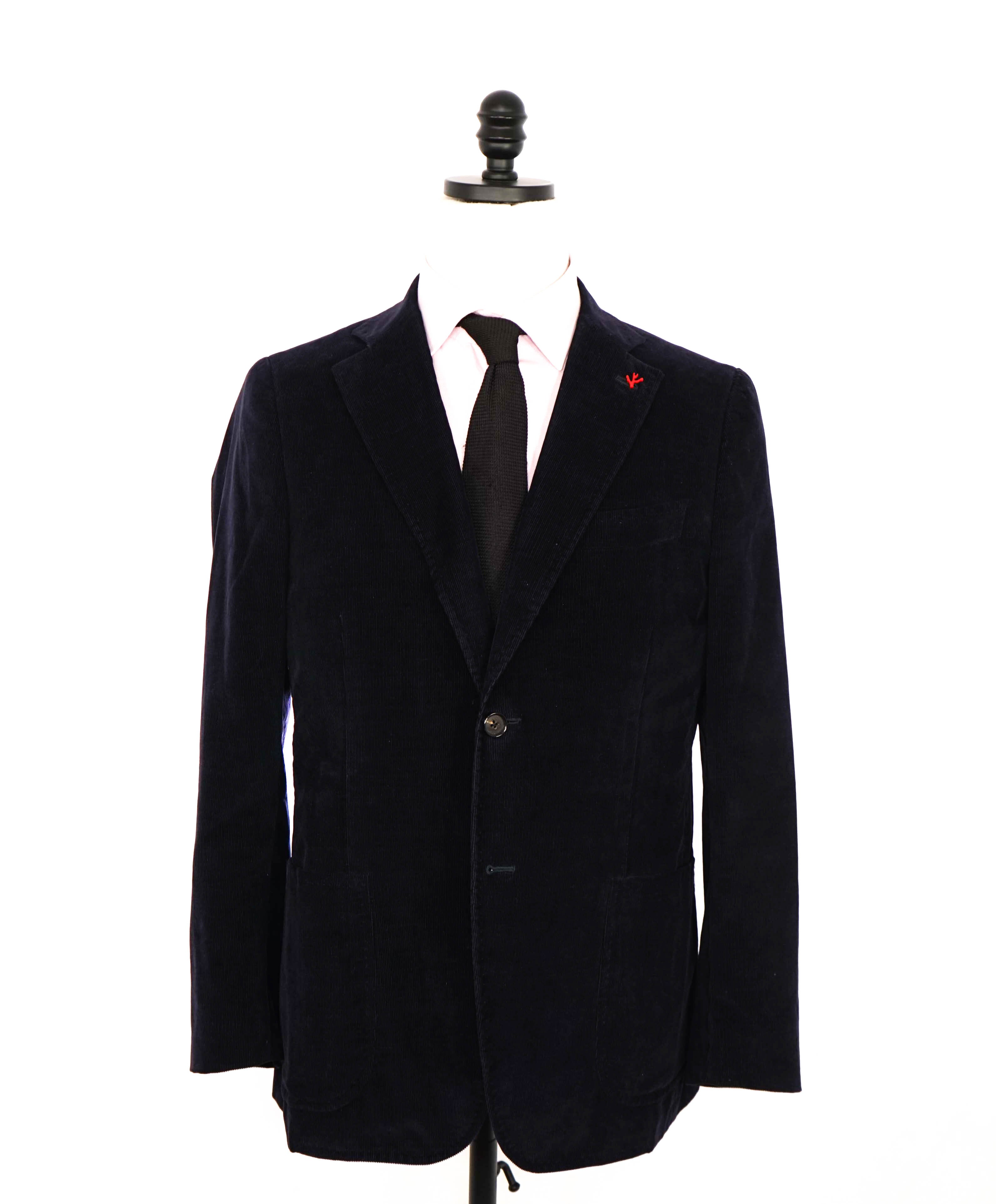 $2,995 ISAIA -Navy Blue Corduroy LOGO 2-Btn Blazer - 40R