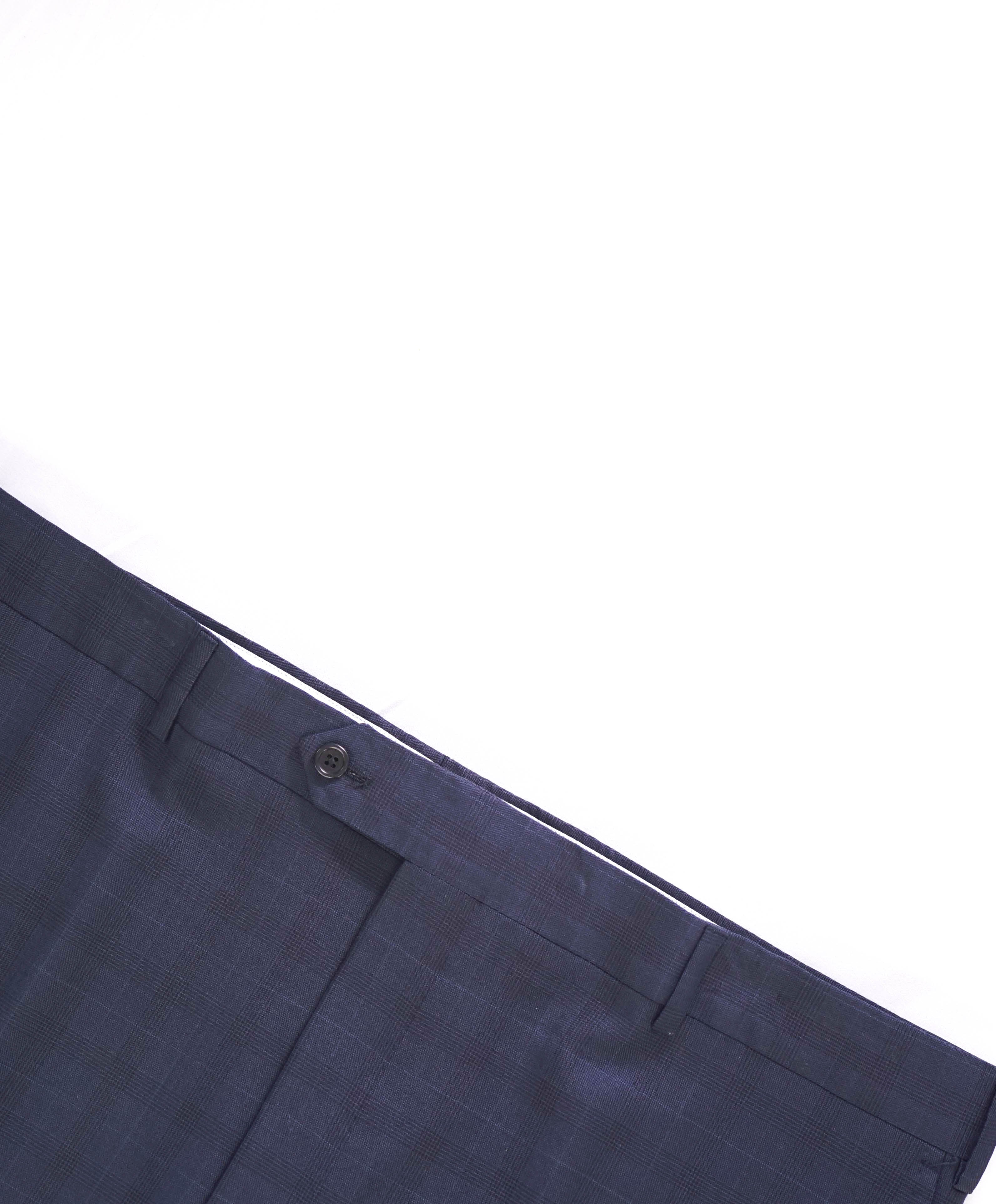 $425 SAKS FIFTH AVE -Wool Blue Check "Classic"MADE ITALY Flat Front Dress Pants-  40W