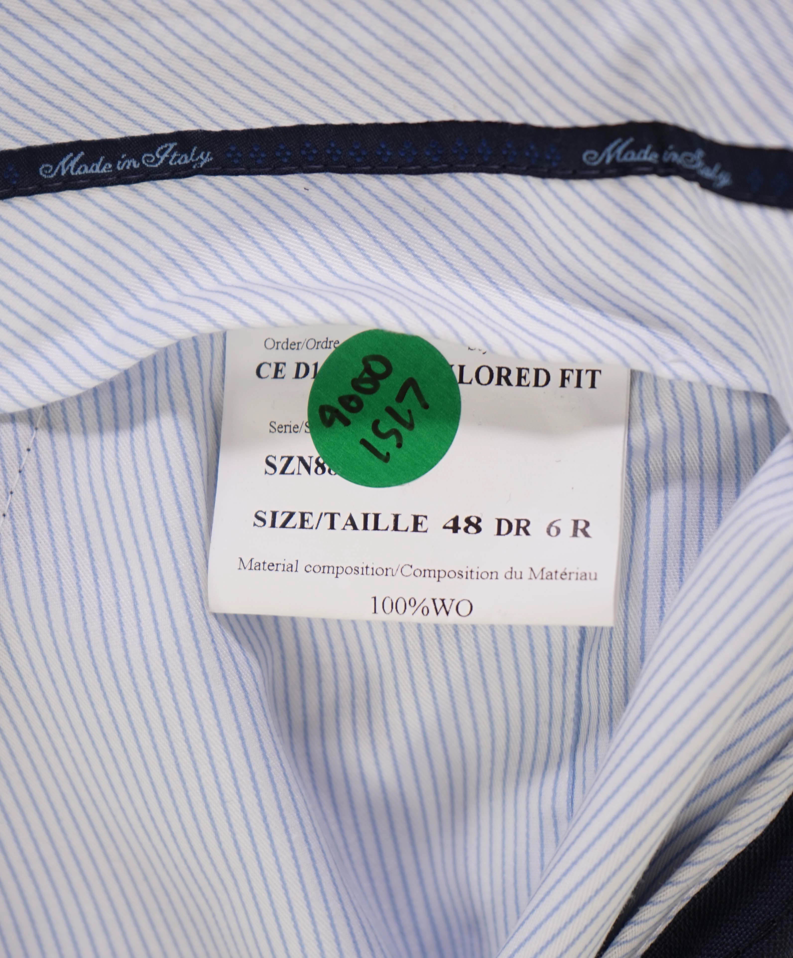 $425 SAKS FIFTH AVE -  Check Navy *Tailored* MADE ITALY Flat Front Dress Pants -  42W