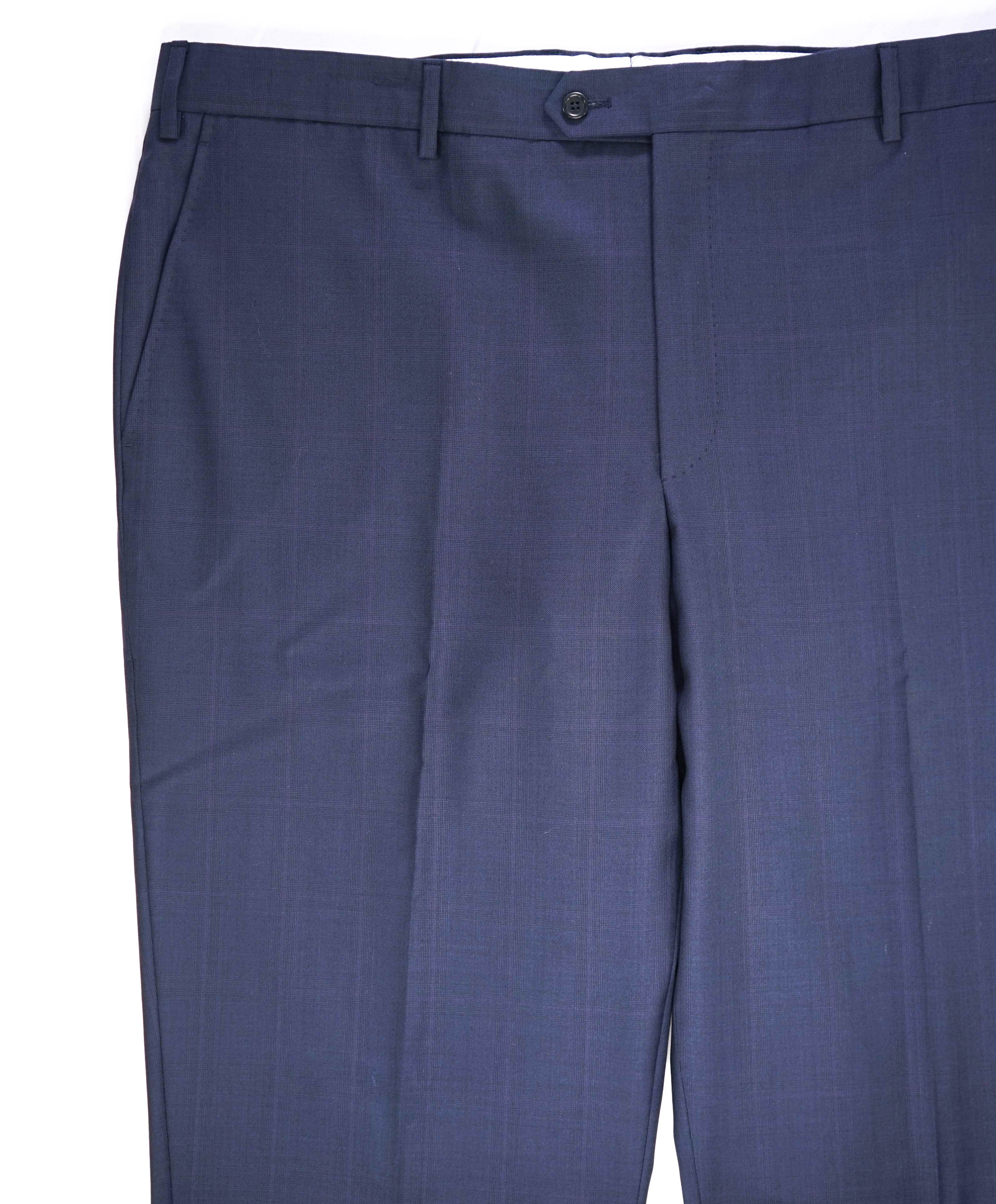 $425 SAKS FIFTH AVE -  Check Navy *Tailored* MADE ITALY Flat Front Dress Pants -  42W