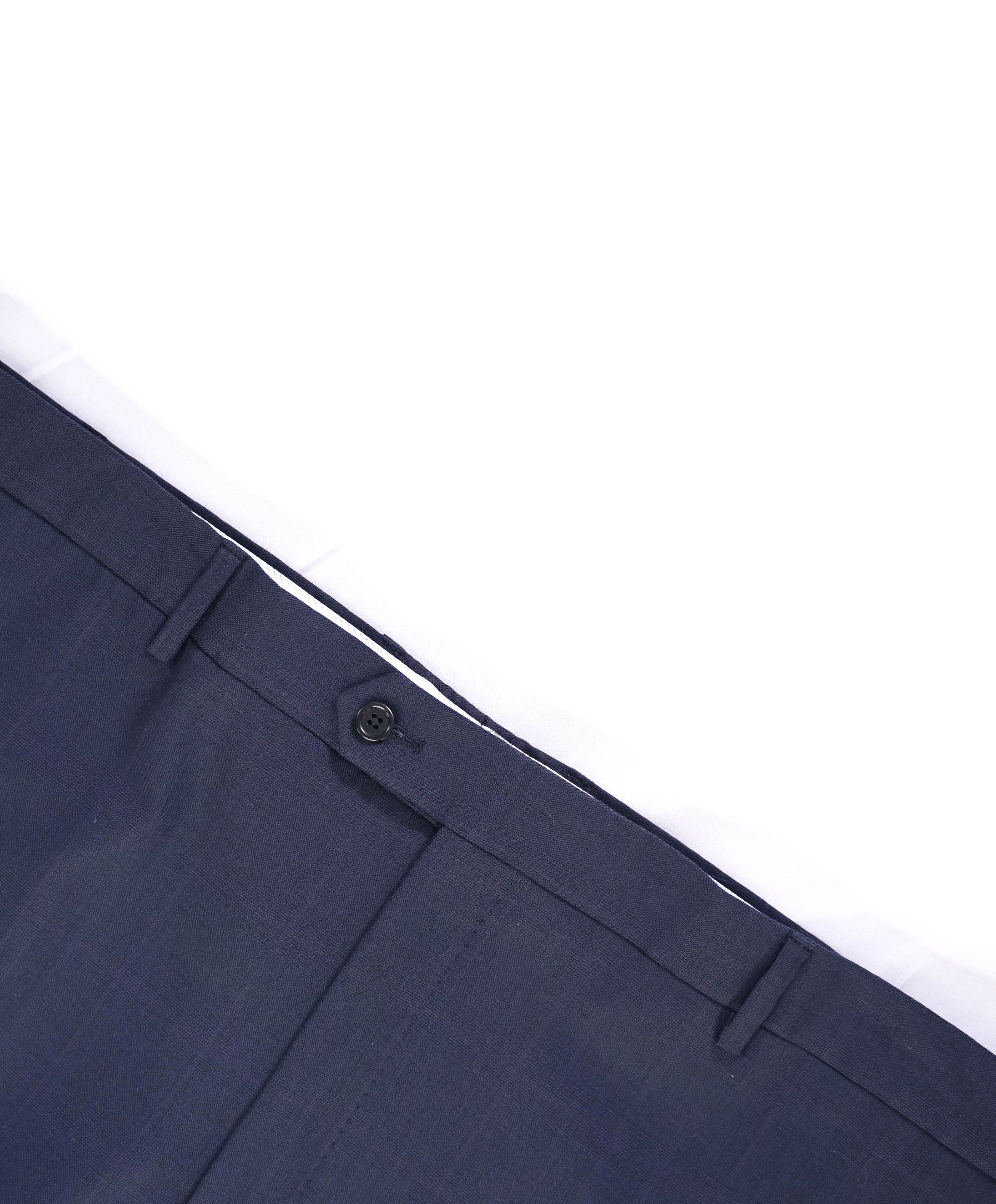 $425 SAKS FIFTH AVE -  Check Navy *Tailored* MADE ITALY Flat Front Dress Pants -  42W