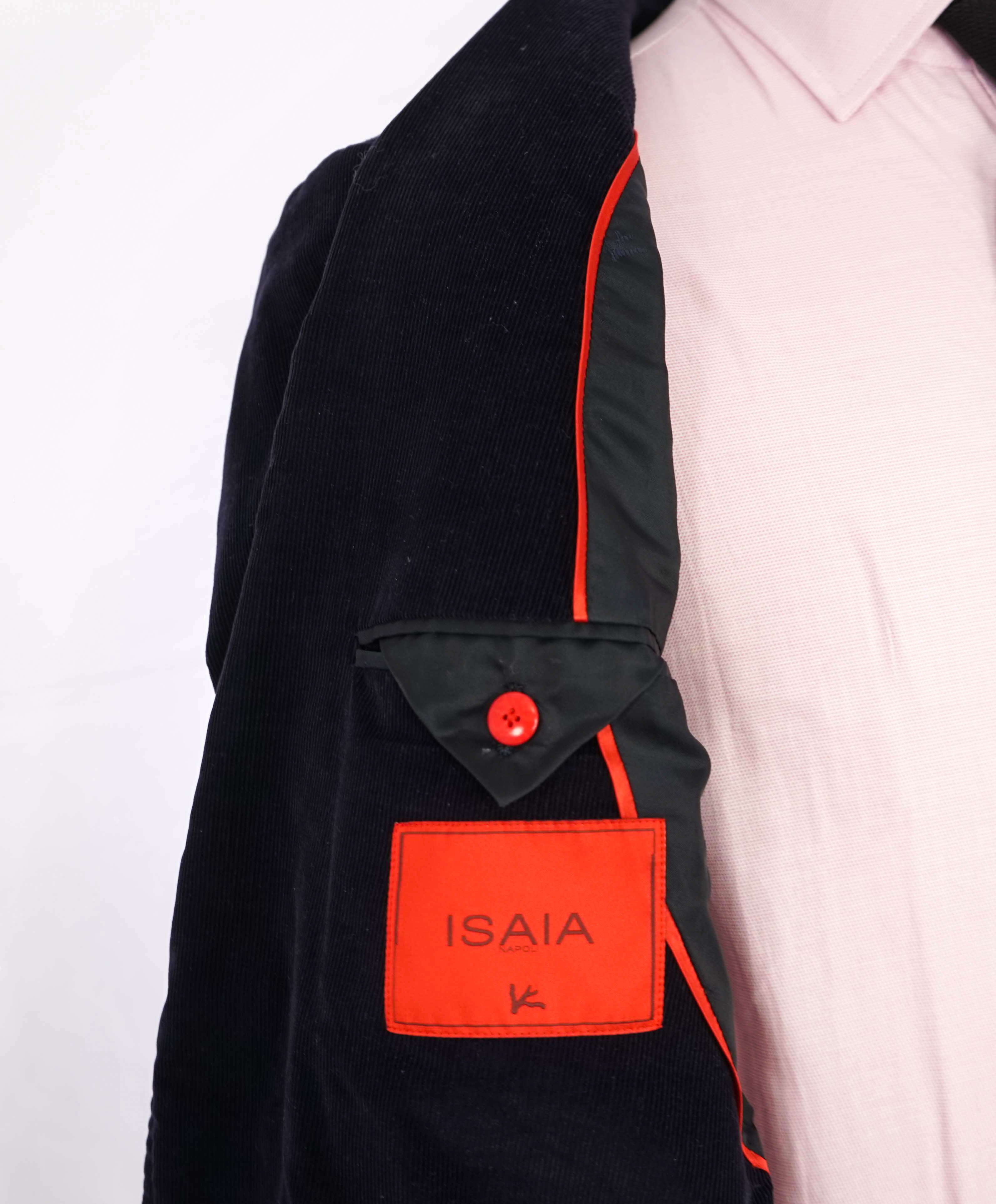 $2,995 ISAIA -Navy Blue Corduroy LOGO 2-Btn Blazer - 40R