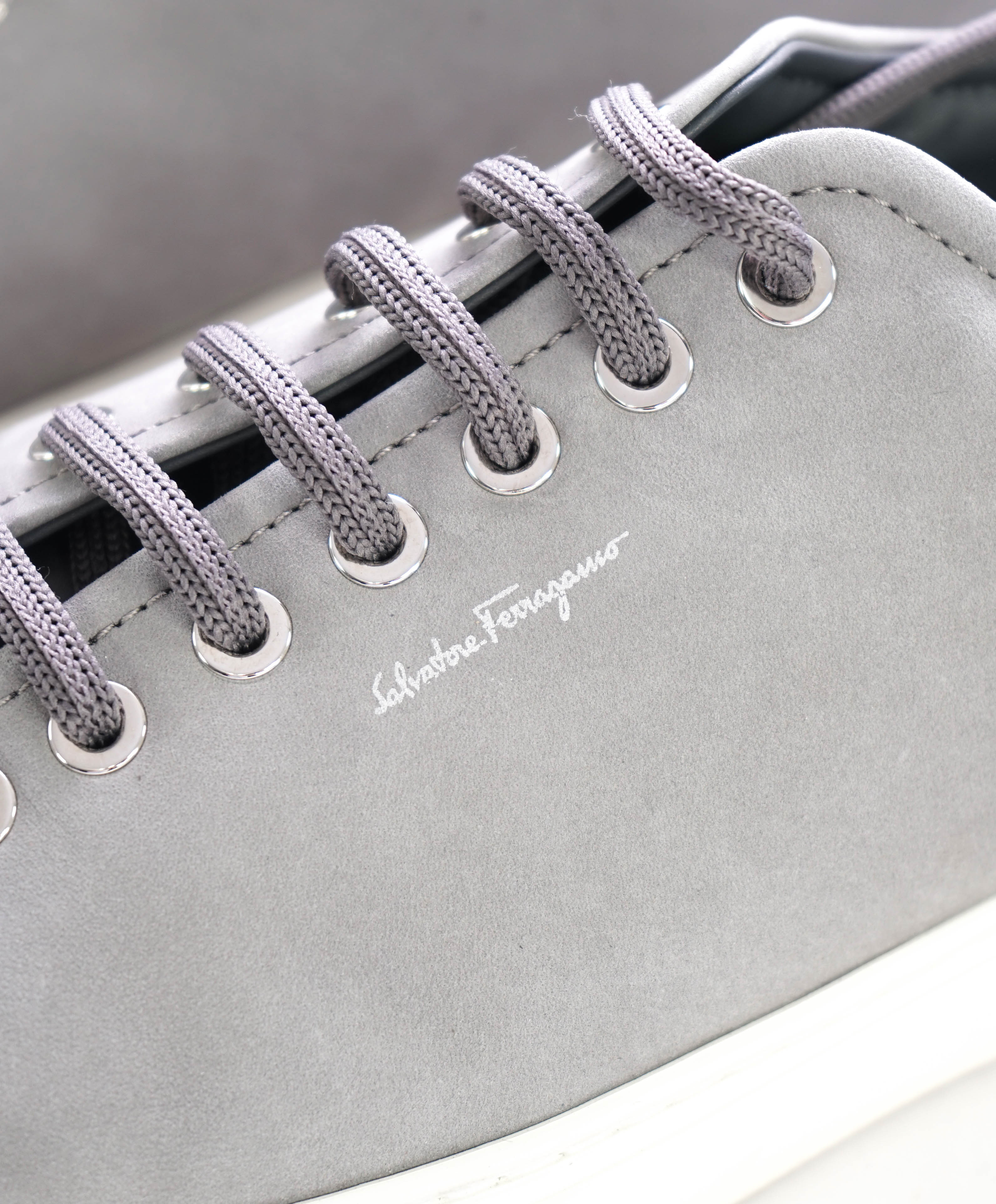 $750 SALVATORE FERRAGAMO - *Rhinoceros* Gray Gancini Sneaker - 8.5 US