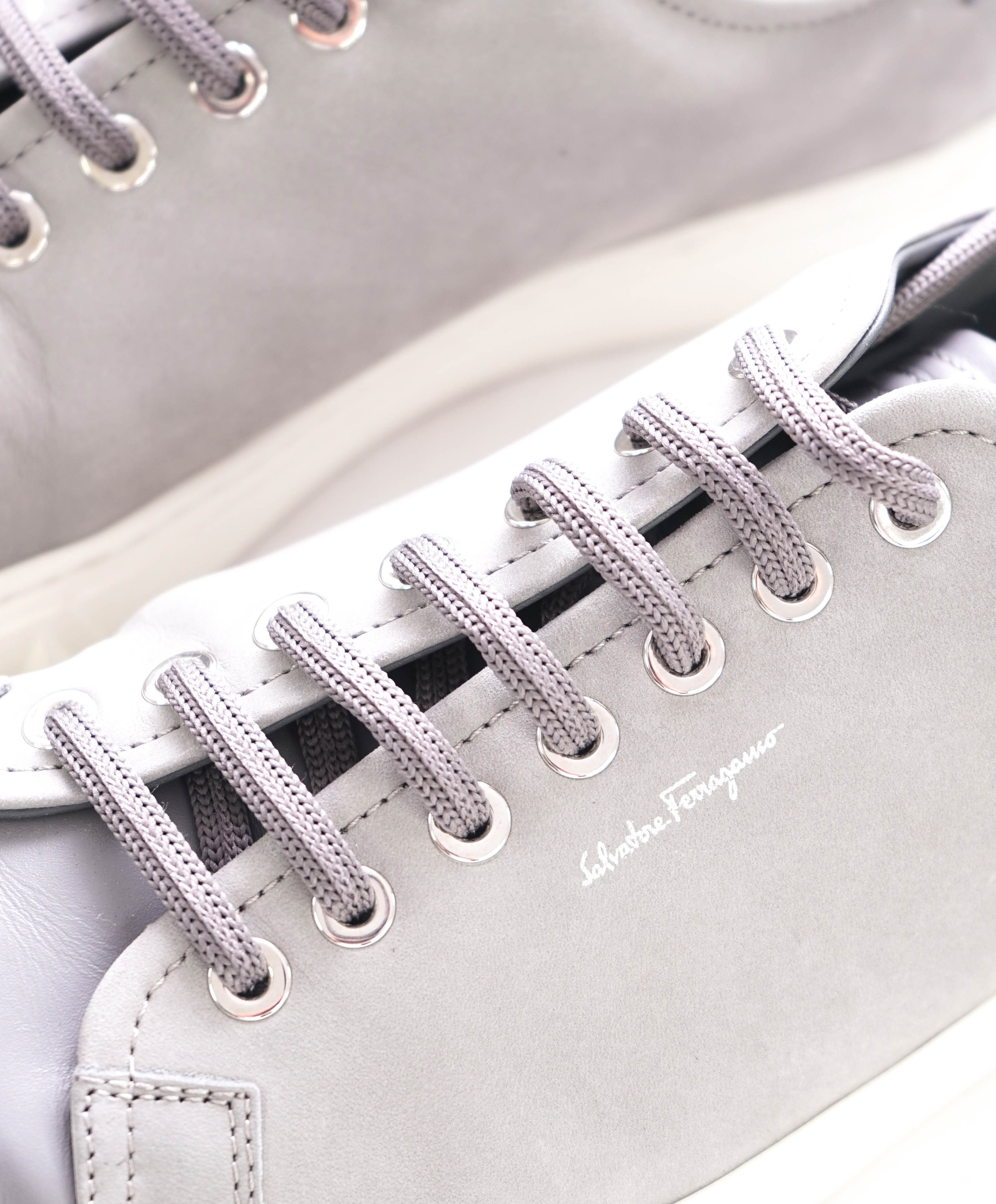 $750 SALVATORE FERRAGAMO - *Rhinoceros* Gray Gancini Sneaker - 8.5 US