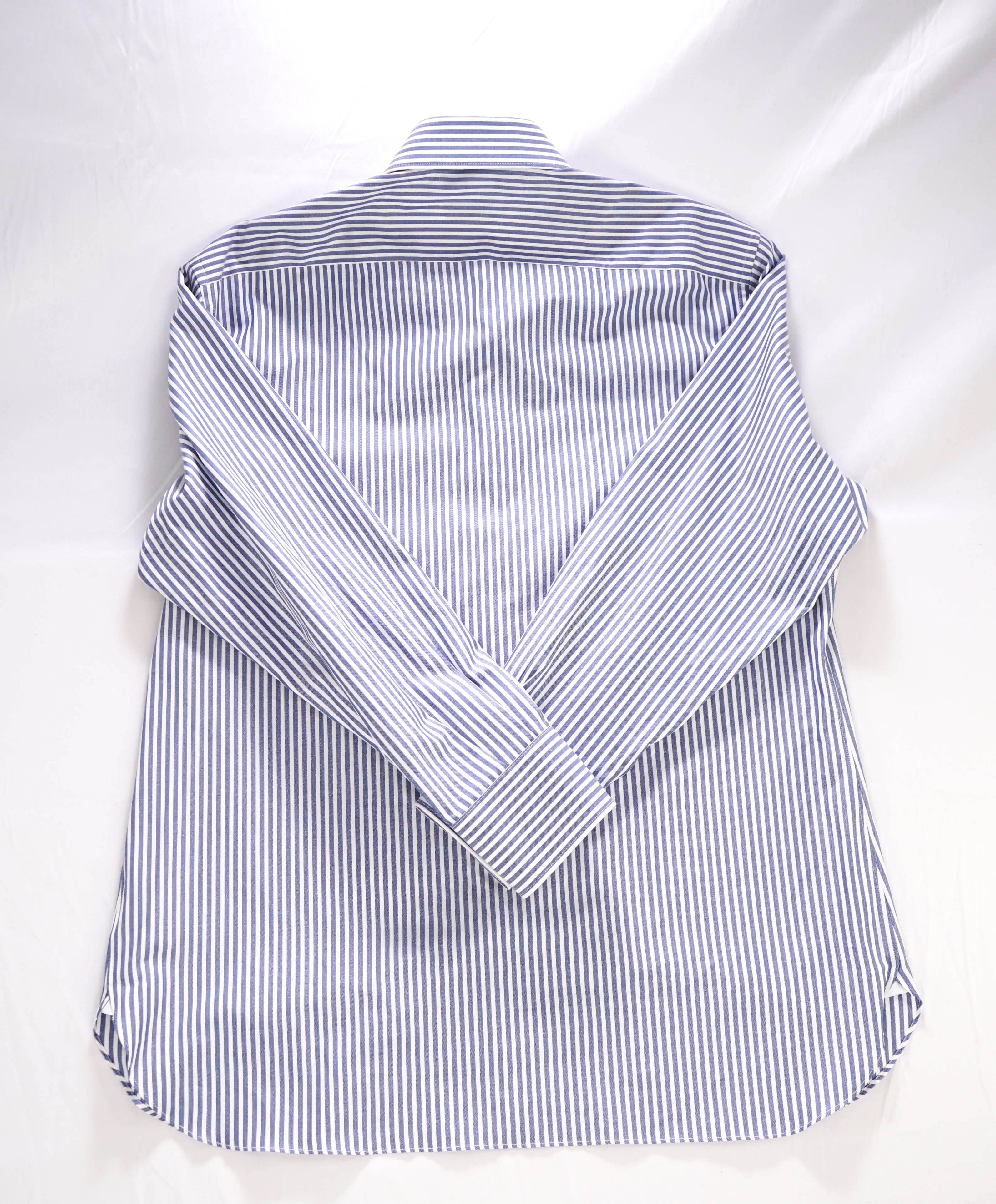 $890 ZEGNA - "TRECAPI" Milano Blue Stripe Button Down Shirt - 17.5 (44)