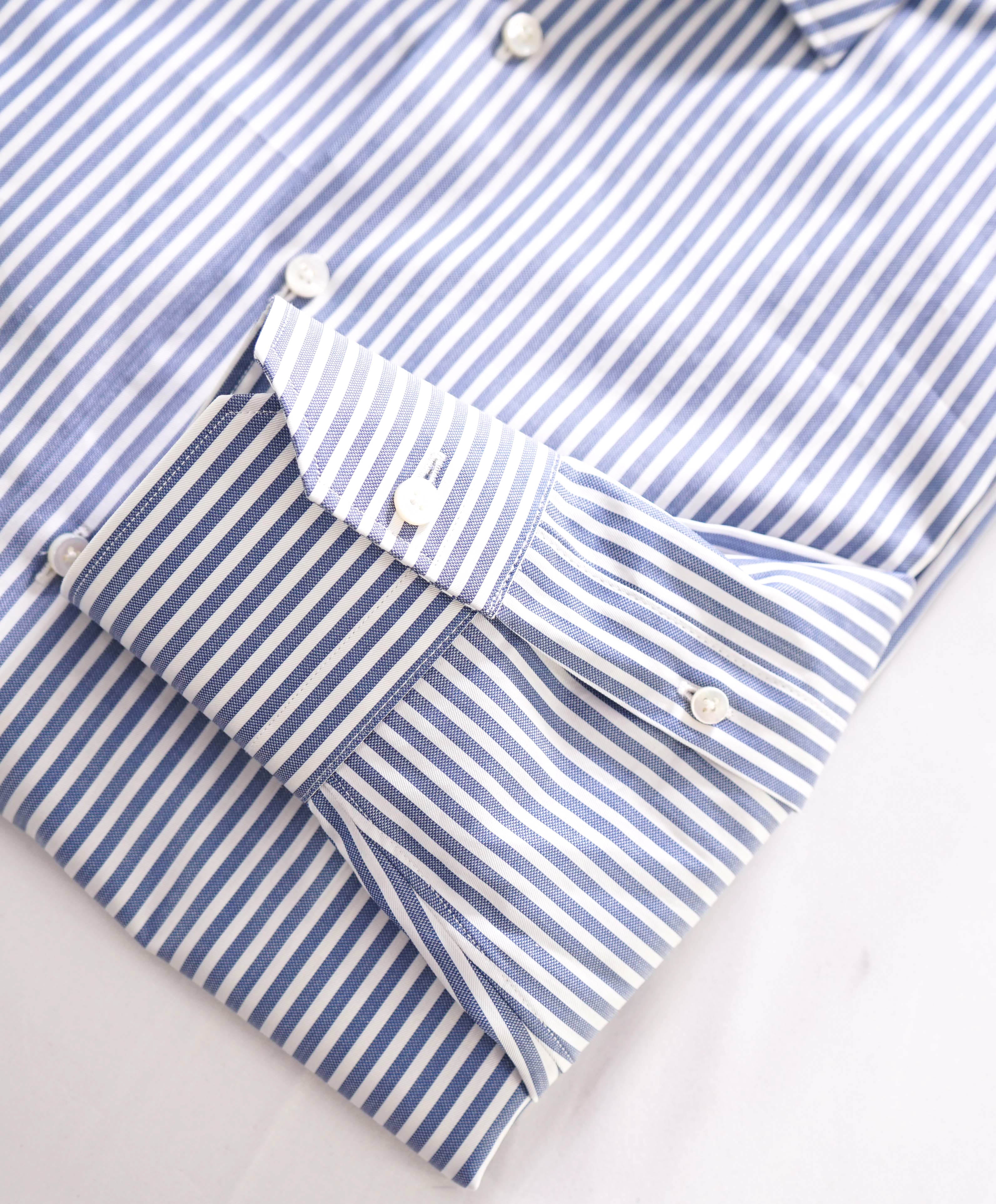 $890 ZEGNA - "TRECAPI" Milano Blue Stripe Button Down Shirt - 17.5 (44)