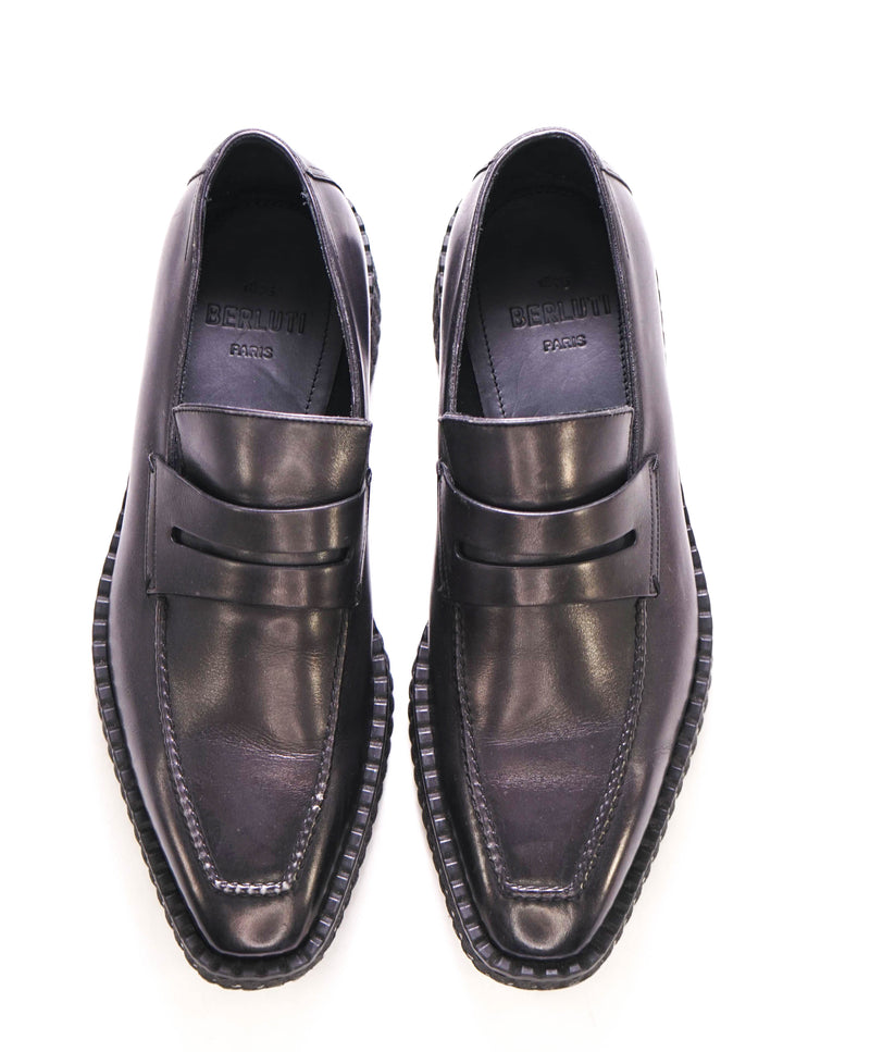 $1,720 BERLUTI PARIS- Gray Leather Lug Sole Penny Loafers - 8 US