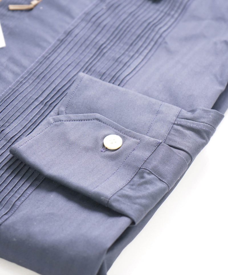 $545 ELEVENTY - Cotton *PLEATED* Navy Blue Button Down Shirt - M