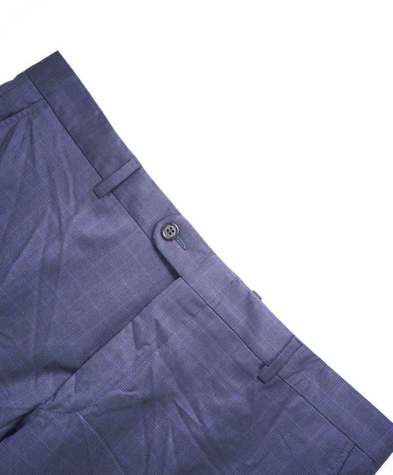 HICKEY FREEMAN - Blue Glen check Plaid Wool Flat Front Dress Pants - 36W