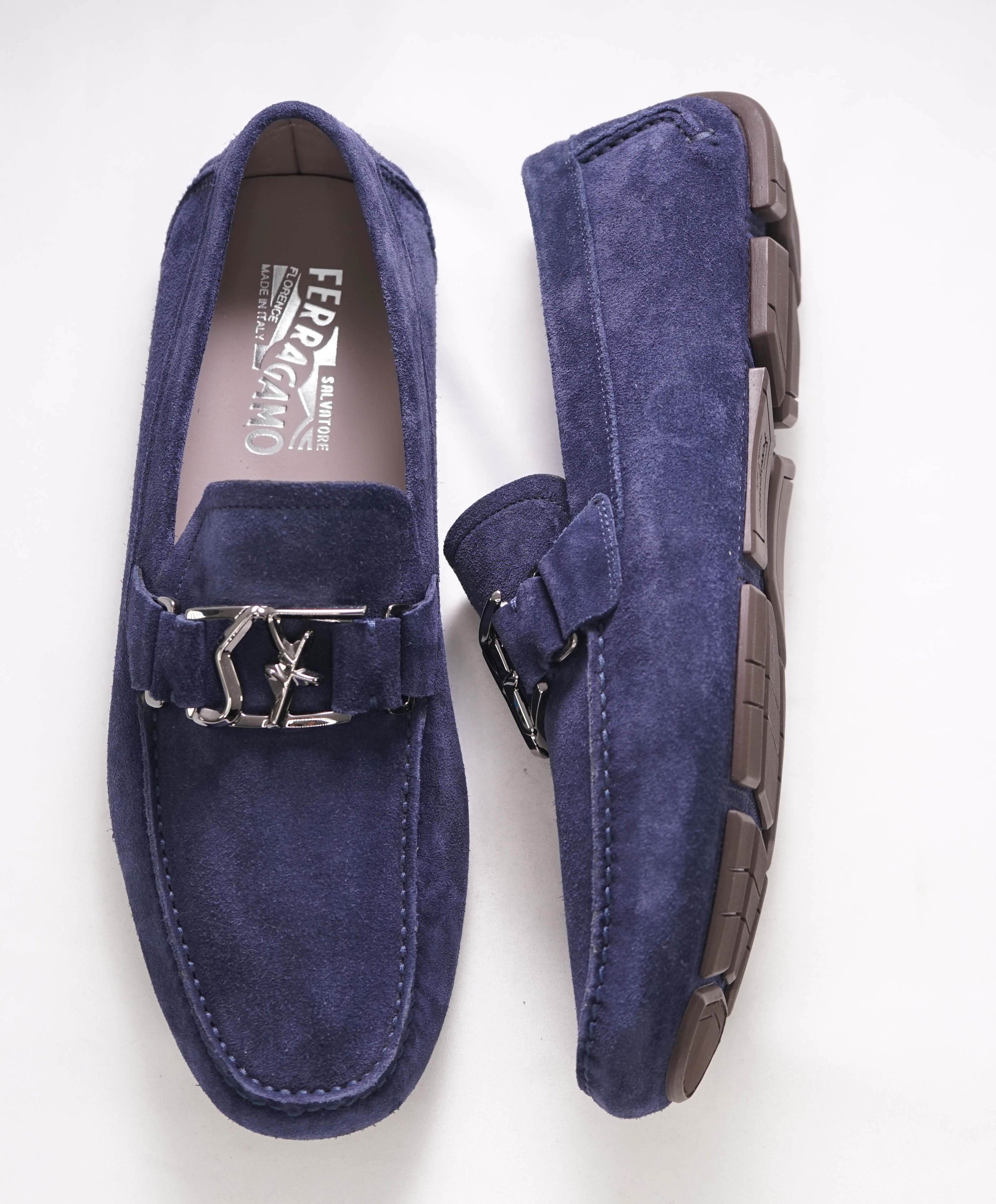 SALVATORE FERRAGAMO SF Blue Suede Leather Loafer 10 US Luxe Hanger