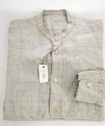 $545 ELEVENTY - *LINEN* Sage/SandBand Collar Button Shirt - M