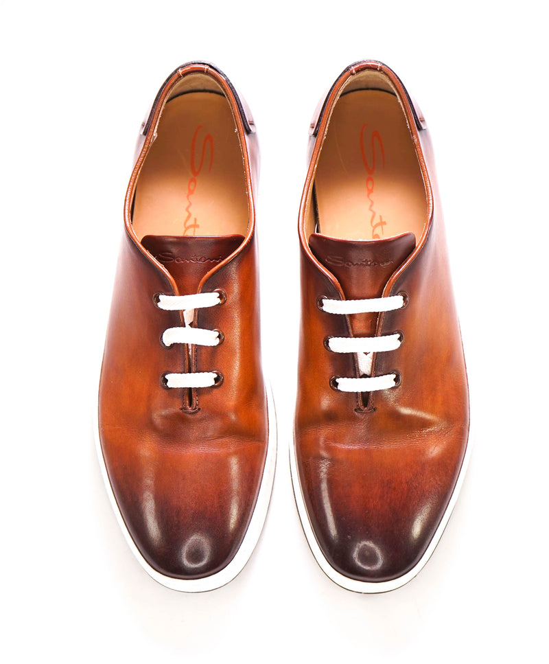 $1,295 SANTONI -  Brown Hand Patina Full Leather Sneaker - 9 (8 IT)