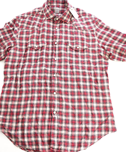 $395 ELEVENTY - Red *Snap Front* LINEN Texas Style Western Shirt - M
