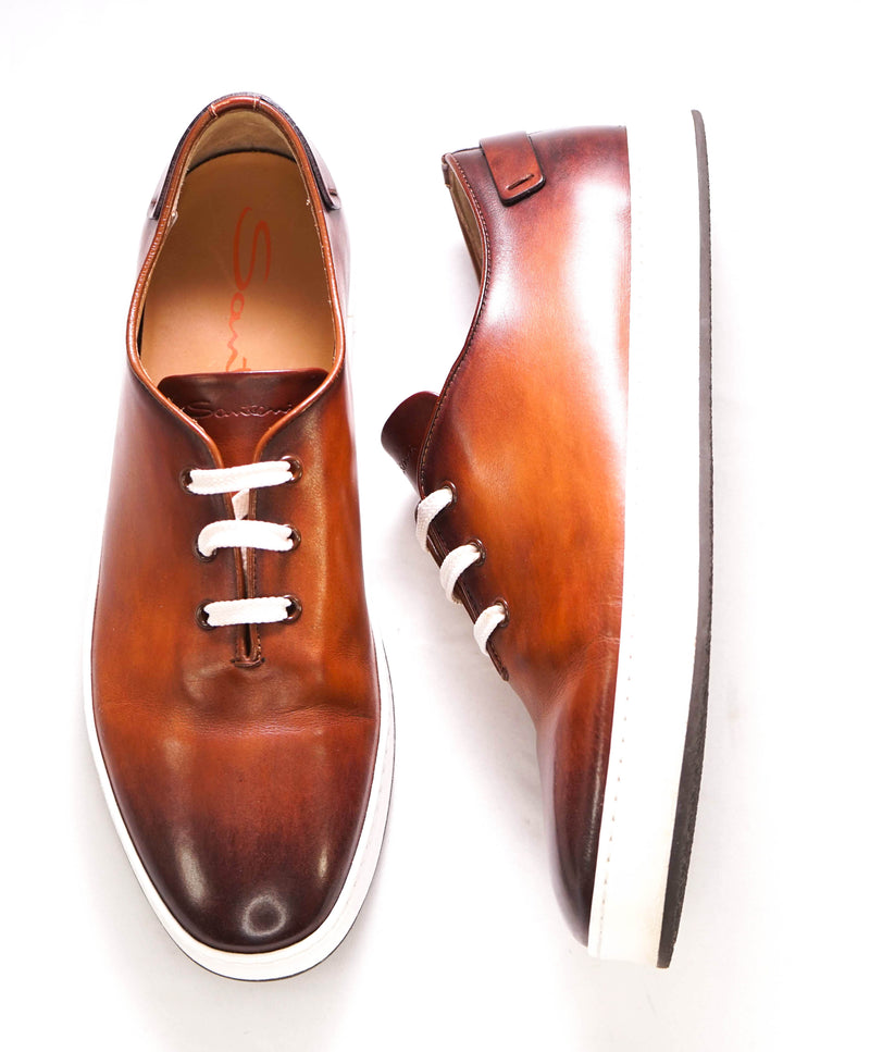 $1,295 SANTONI -  Brown Hand Patina Full Leather Sneaker - 9 (8 IT)