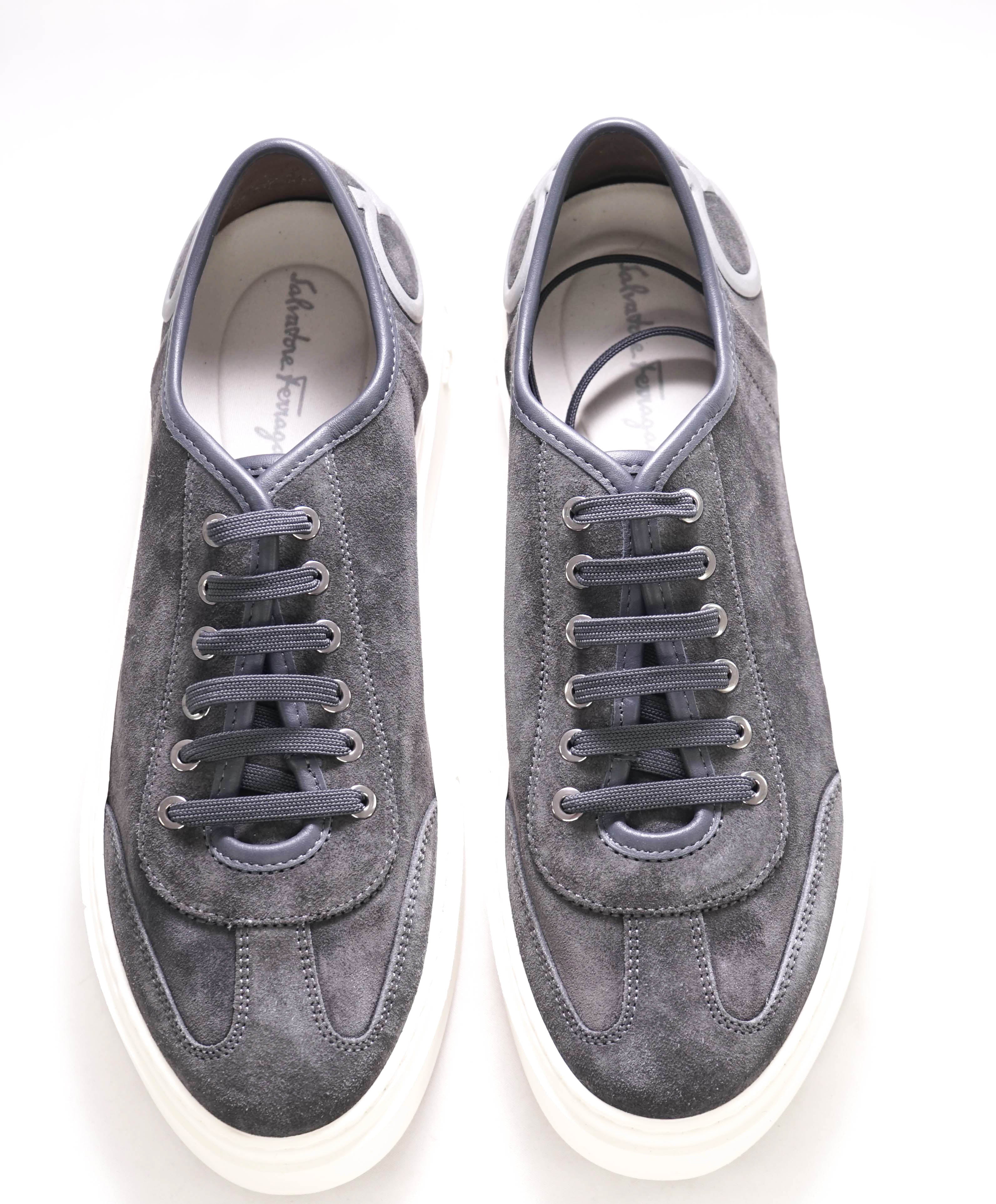 $750 SALVATORE FERRAGAMO - Gray Gancini Logo Sneaker - 8M US