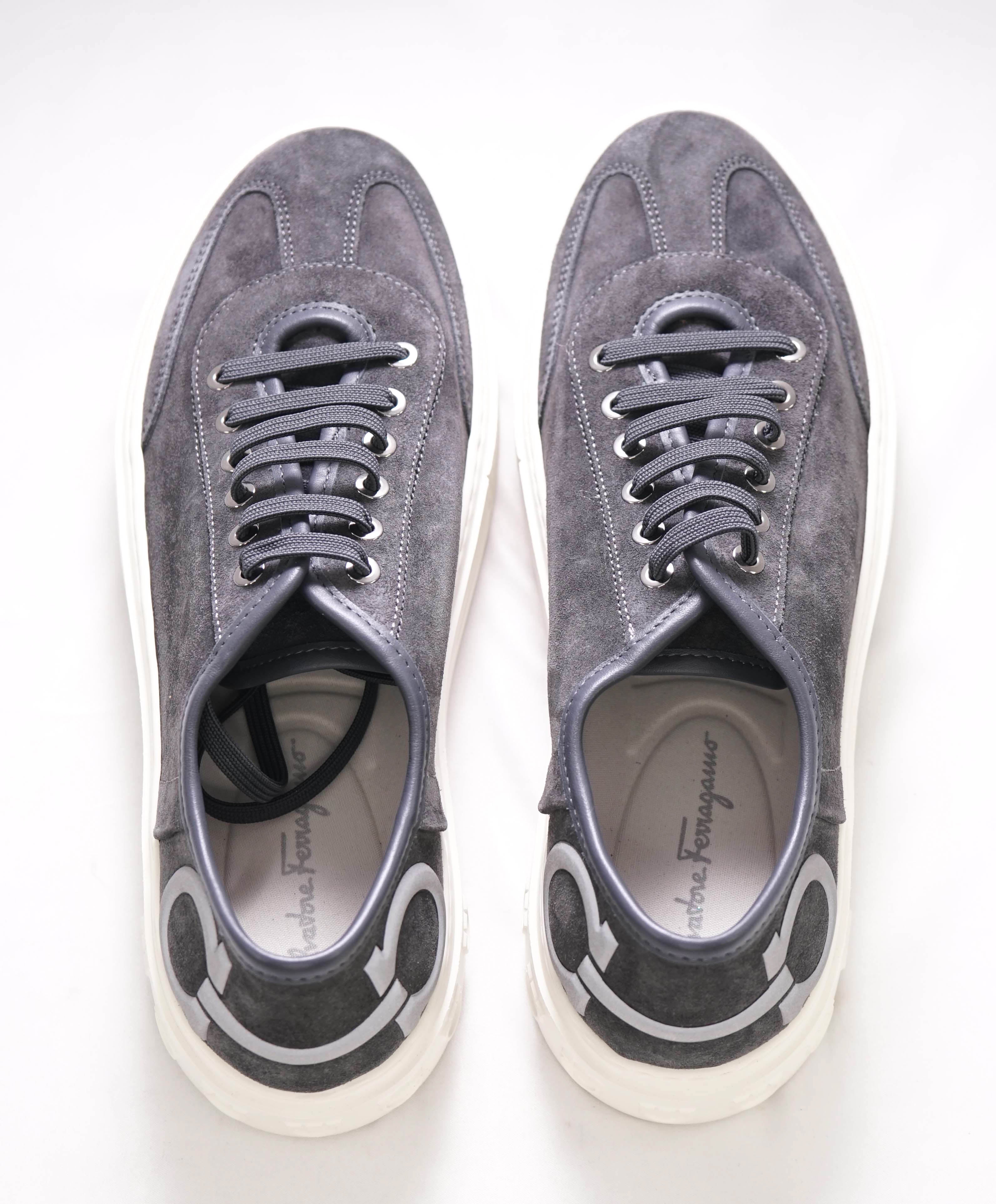 $750 SALVATORE FERRAGAMO - Gray Gancini Logo Sneaker - 8M US