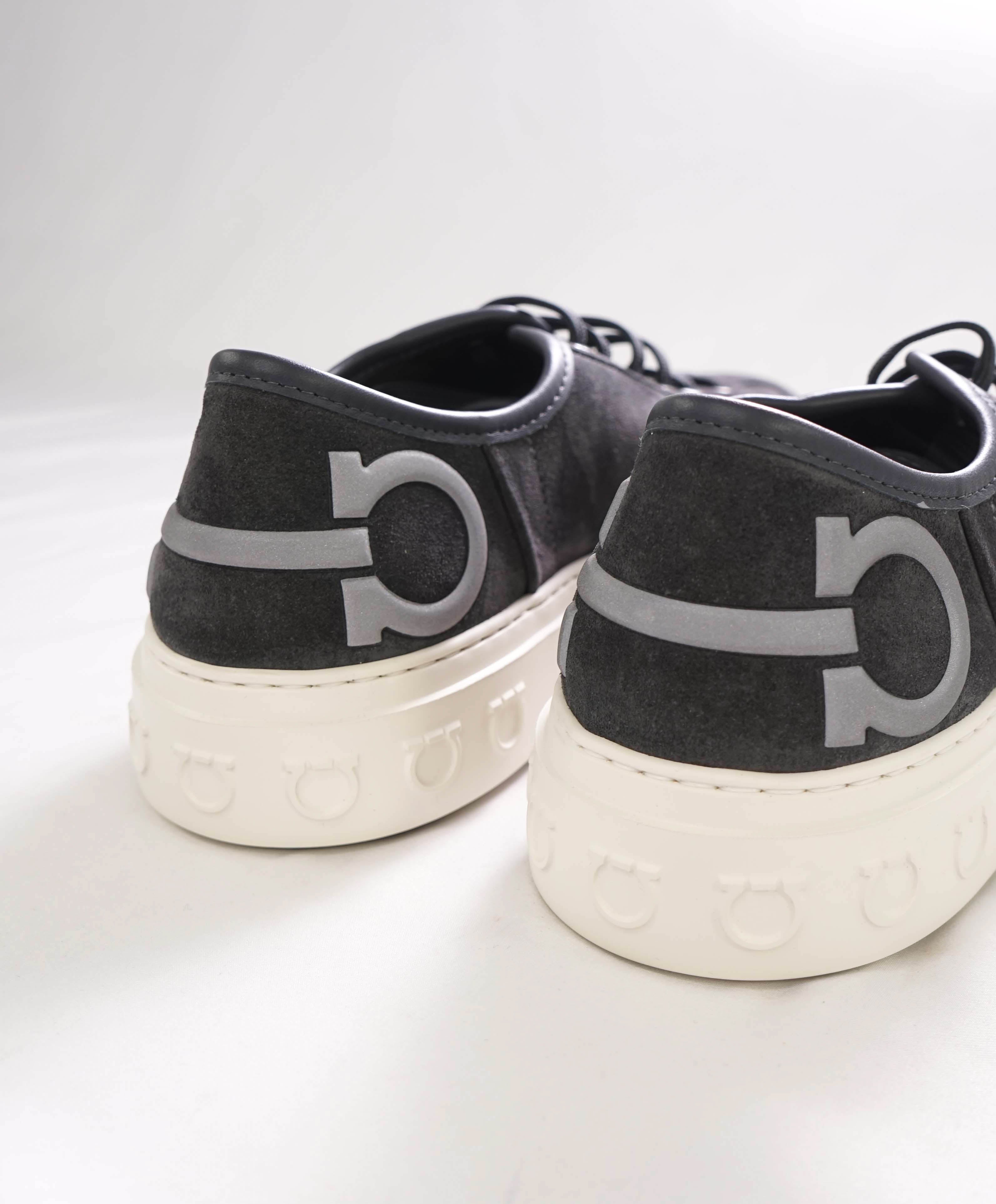 $750 SALVATORE FERRAGAMO - Gray Gancini Logo Sneaker - 8M US