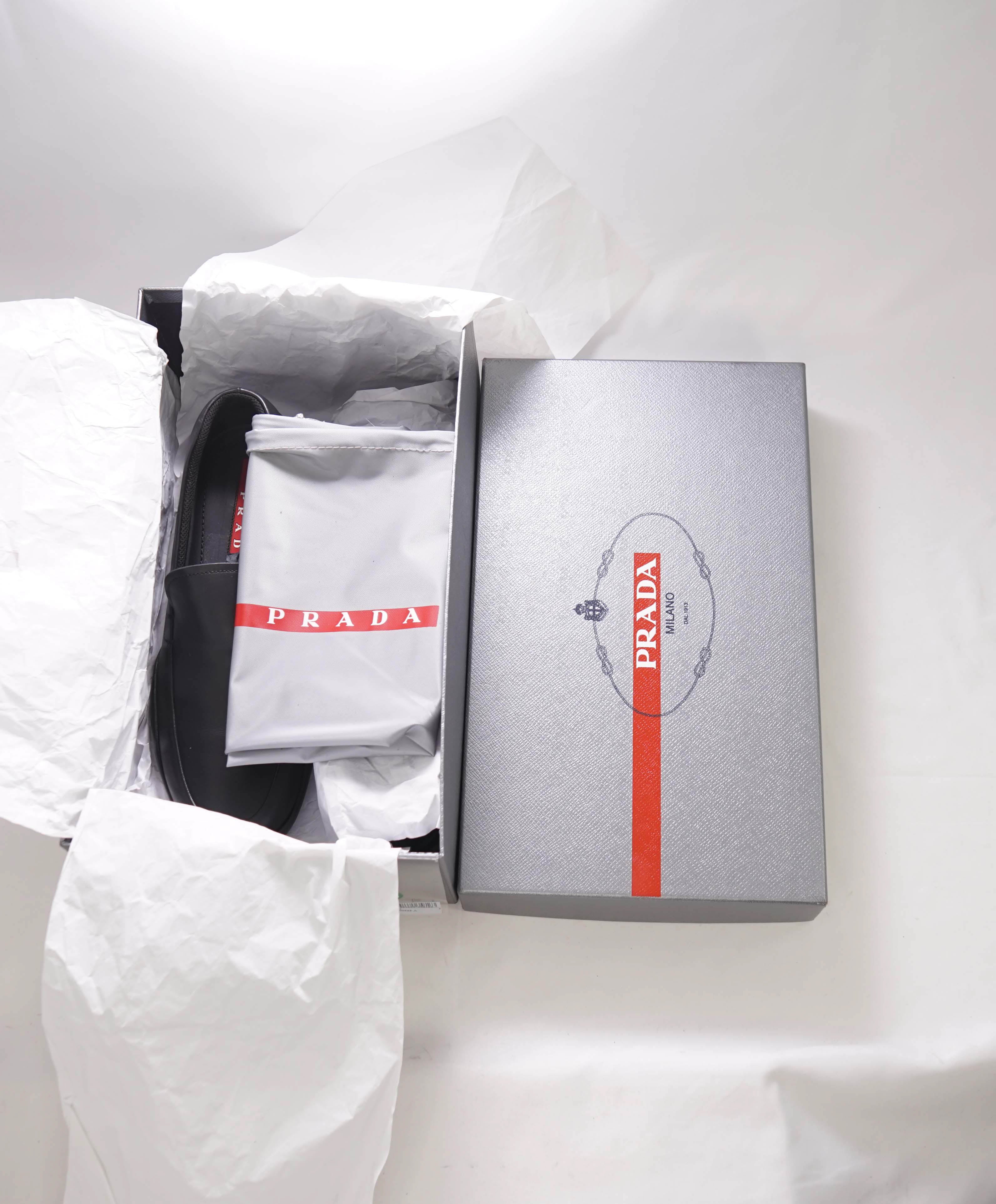 $795 PRADA - *LINEA ROSSA* Black Slip On Logo Vamp Loafer - 7 US (6 Prada)