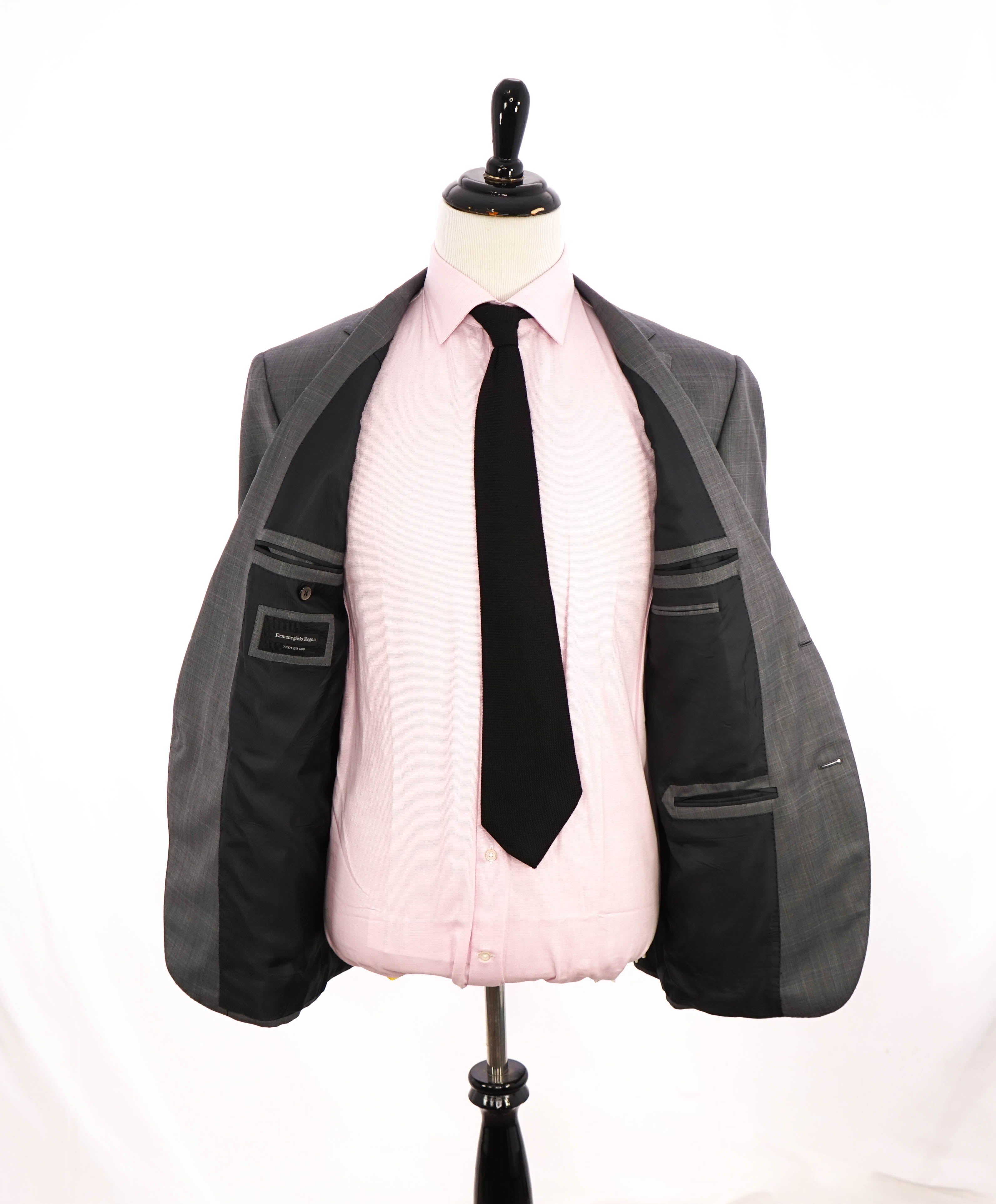 $4,690 ERMENEGILDO ZEGNA -"TROFEO 600" SILK Gray Check Suit - 44R