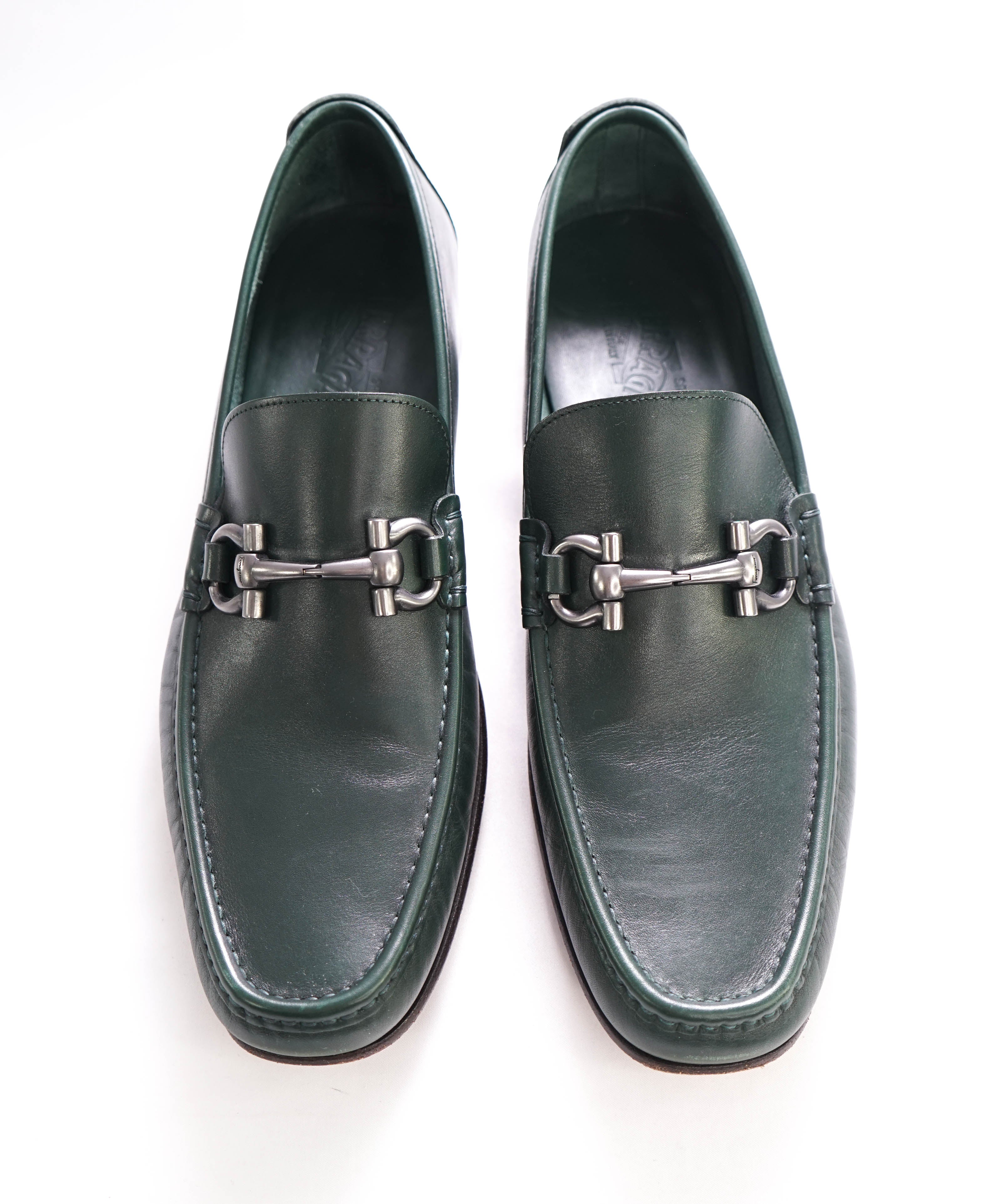 $700 SALVATORE FERRAGAMO - "GIORDANO" Green Leather Loafer- 12D