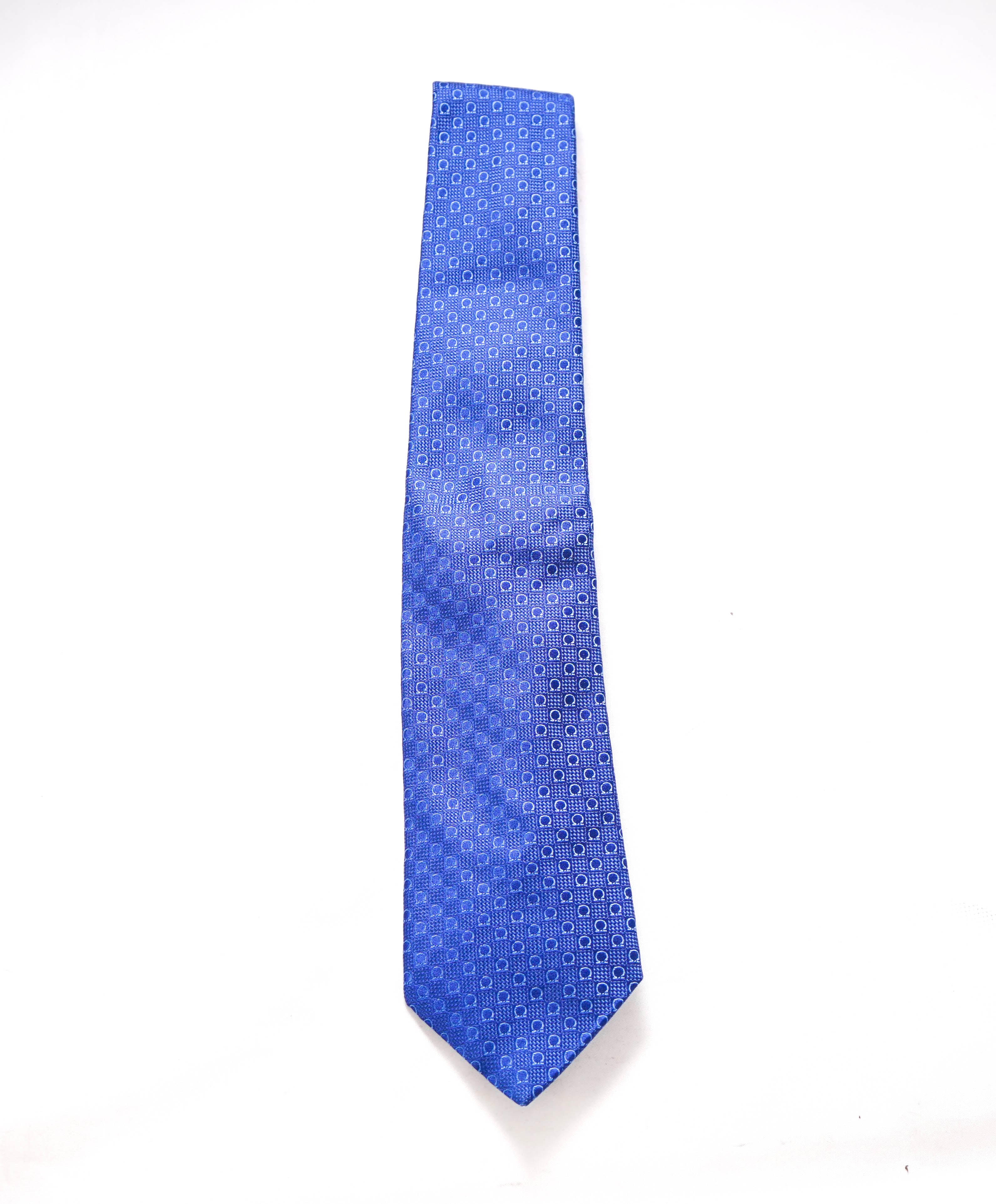 $200 SALVATORE FERRAGAMO - Blue Gancini Logo Tie 3.3" - Tie