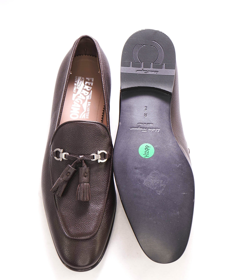 $860 SALVATORE FERRAGAMO - Brown Gancini Tassel Leather Loafer- 8 E
