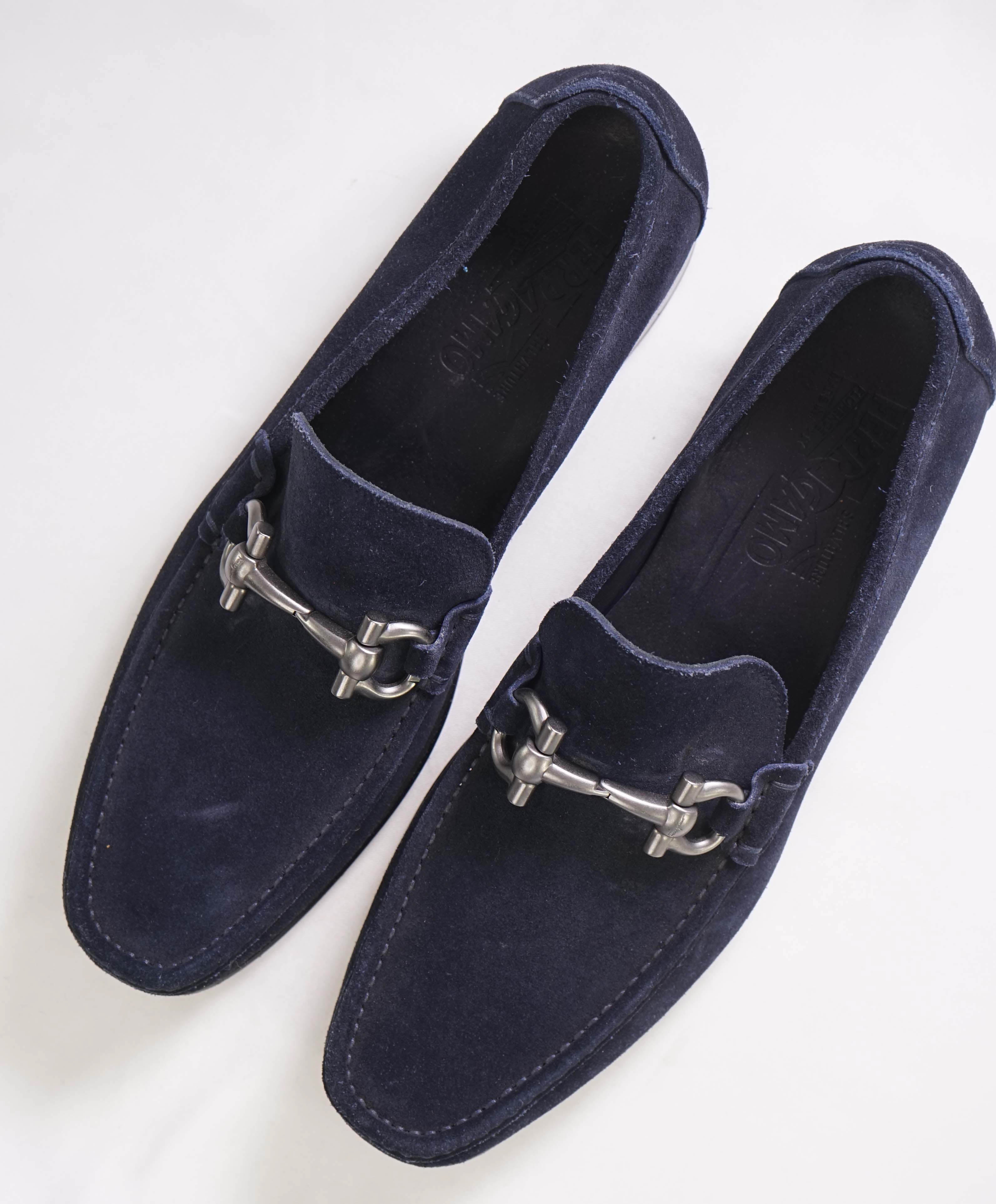 $700 SALVATORE FERRAGAMO - "GIORDANO" Navy Suede  Loafer- 11D US