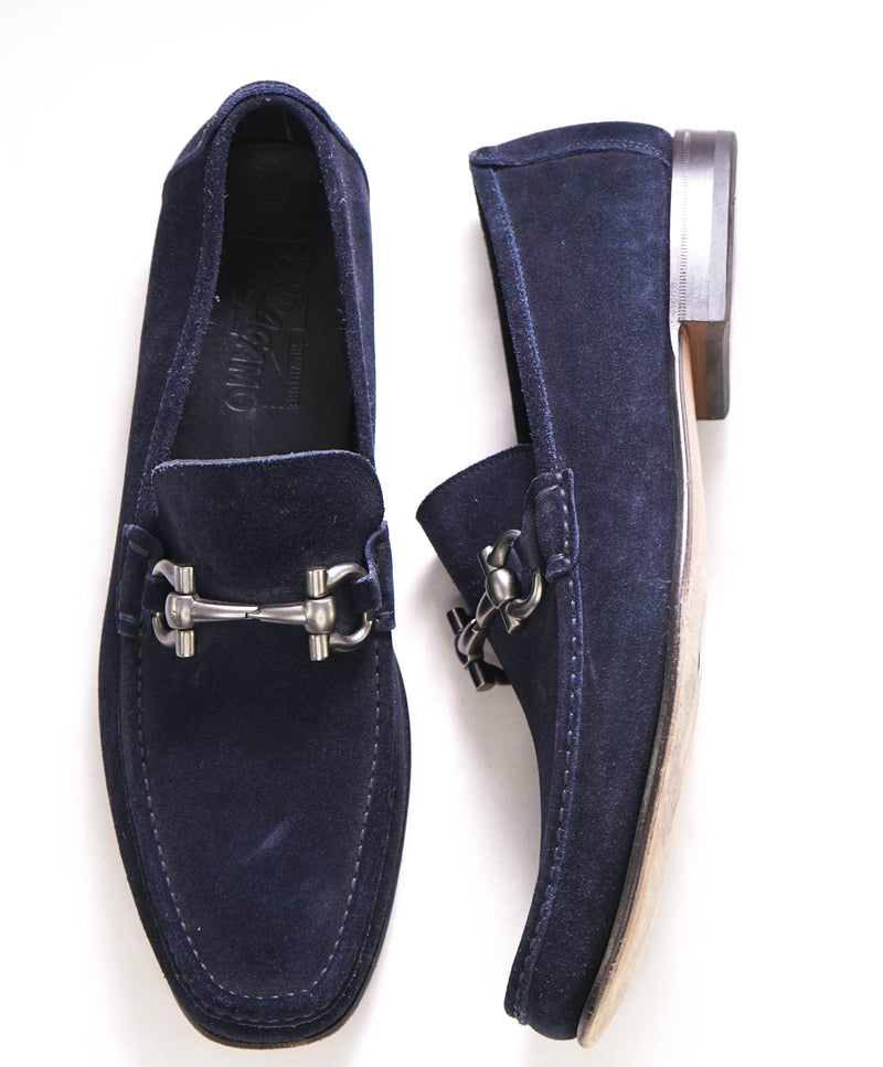 $700 SALVATORE FERRAGAMO - "GIORDANO" Navy Suede  Loafer- 11D US