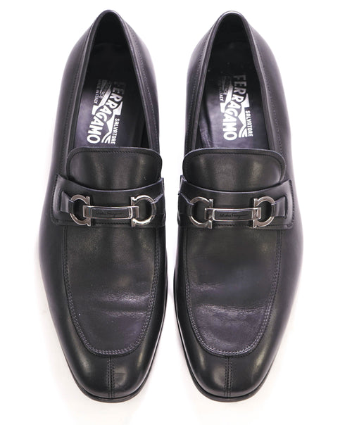 $700 SALVATORE FERRAGAMO -  Black On Black Gancini Leather Loafer- 11 EE