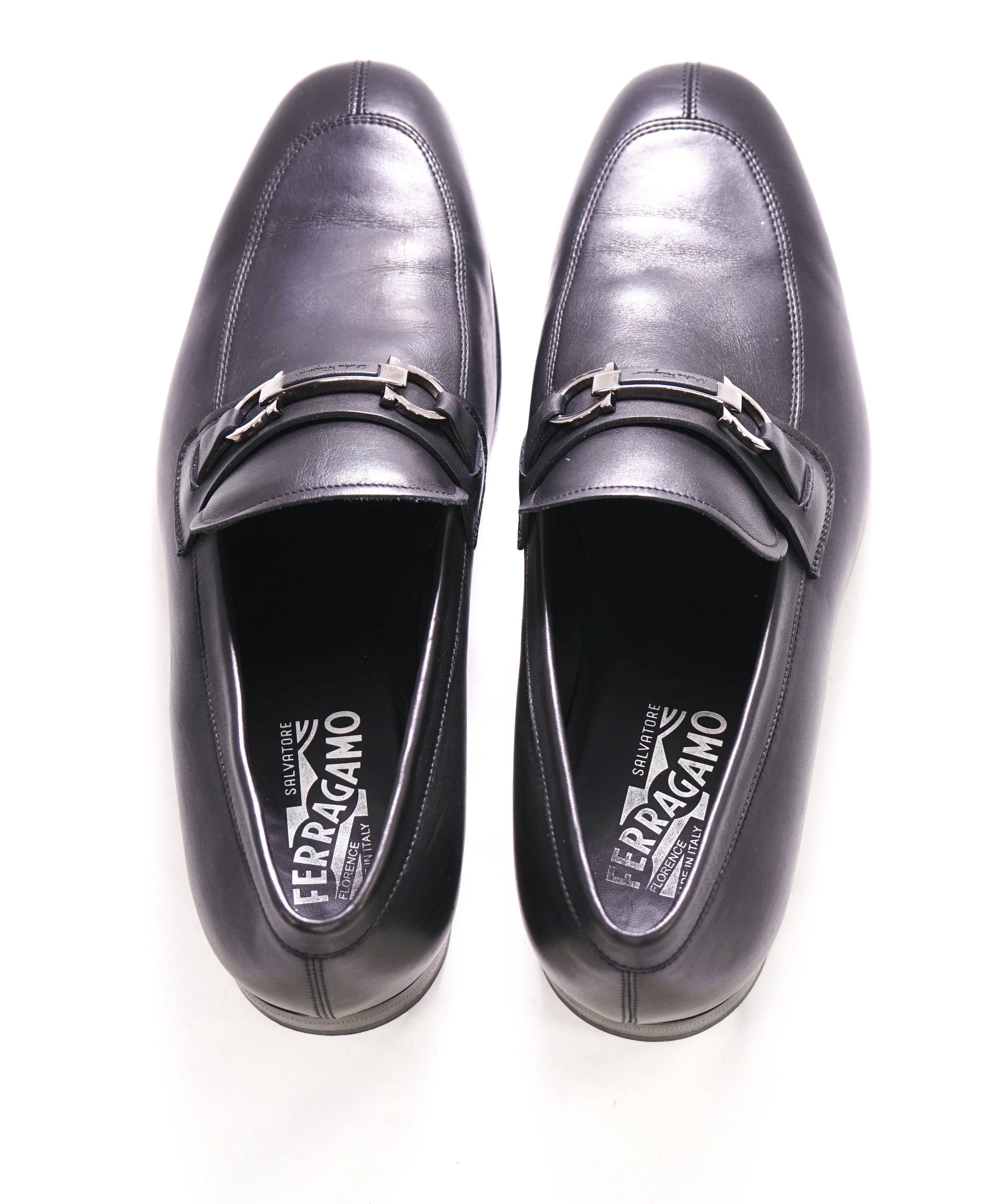 $700 SALVATORE FERRAGAMO -  Black On Black Gancini Leather Loafer- 11 EE