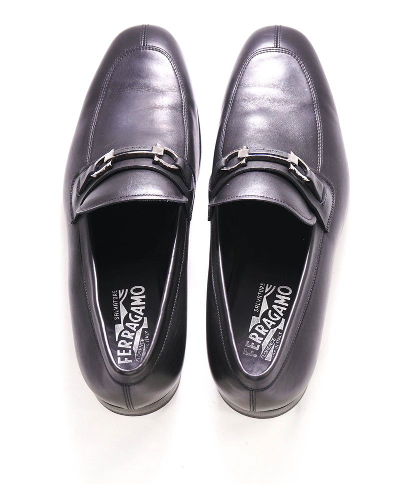 $700 SALVATORE FERRAGAMO -  Black On Black Gancini Leather Loafer- 11 EE