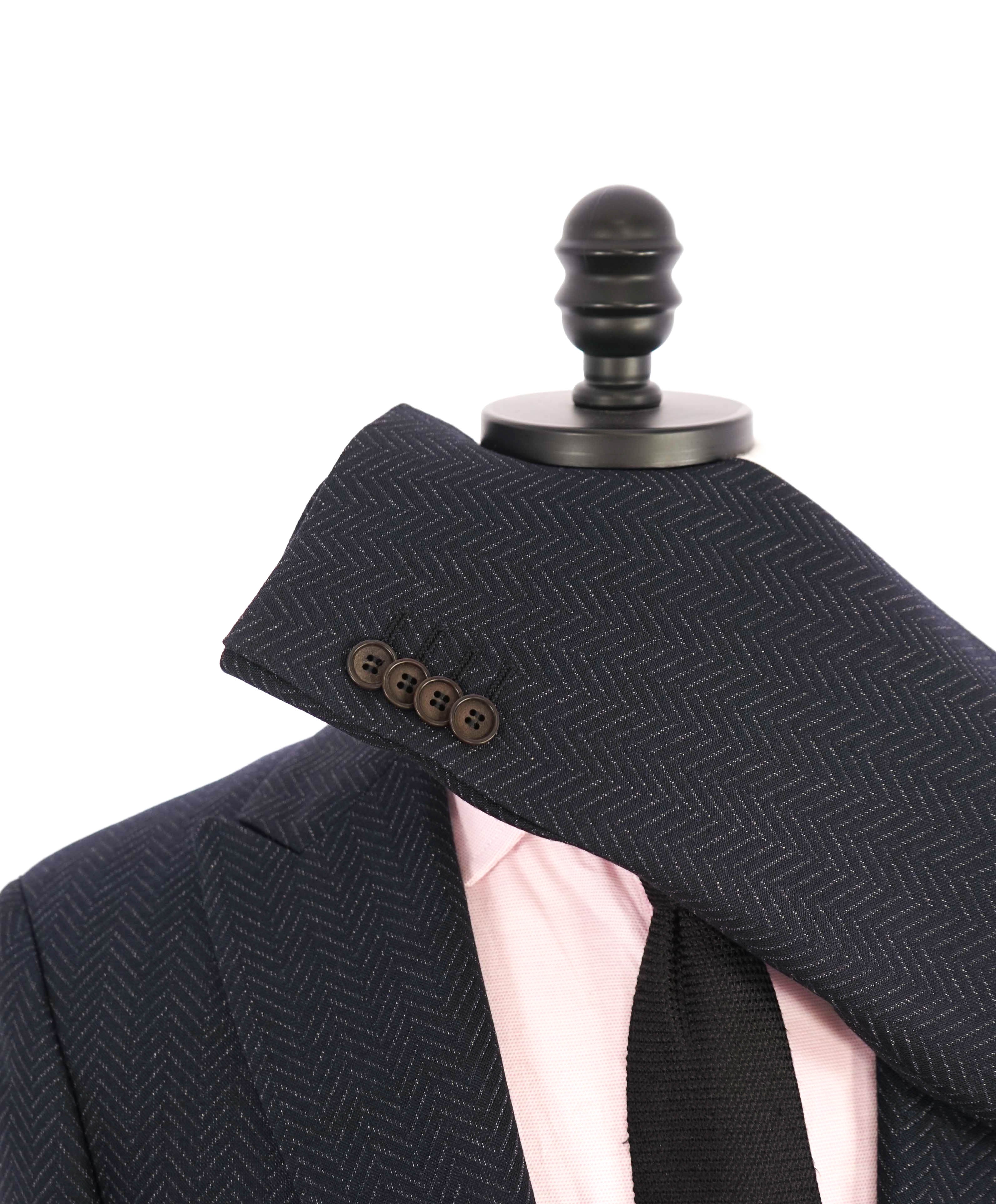 $3,795 GIORGIO ARMANI - "SOHO" Navy Peak Lapel Herringbone Suit - 42R