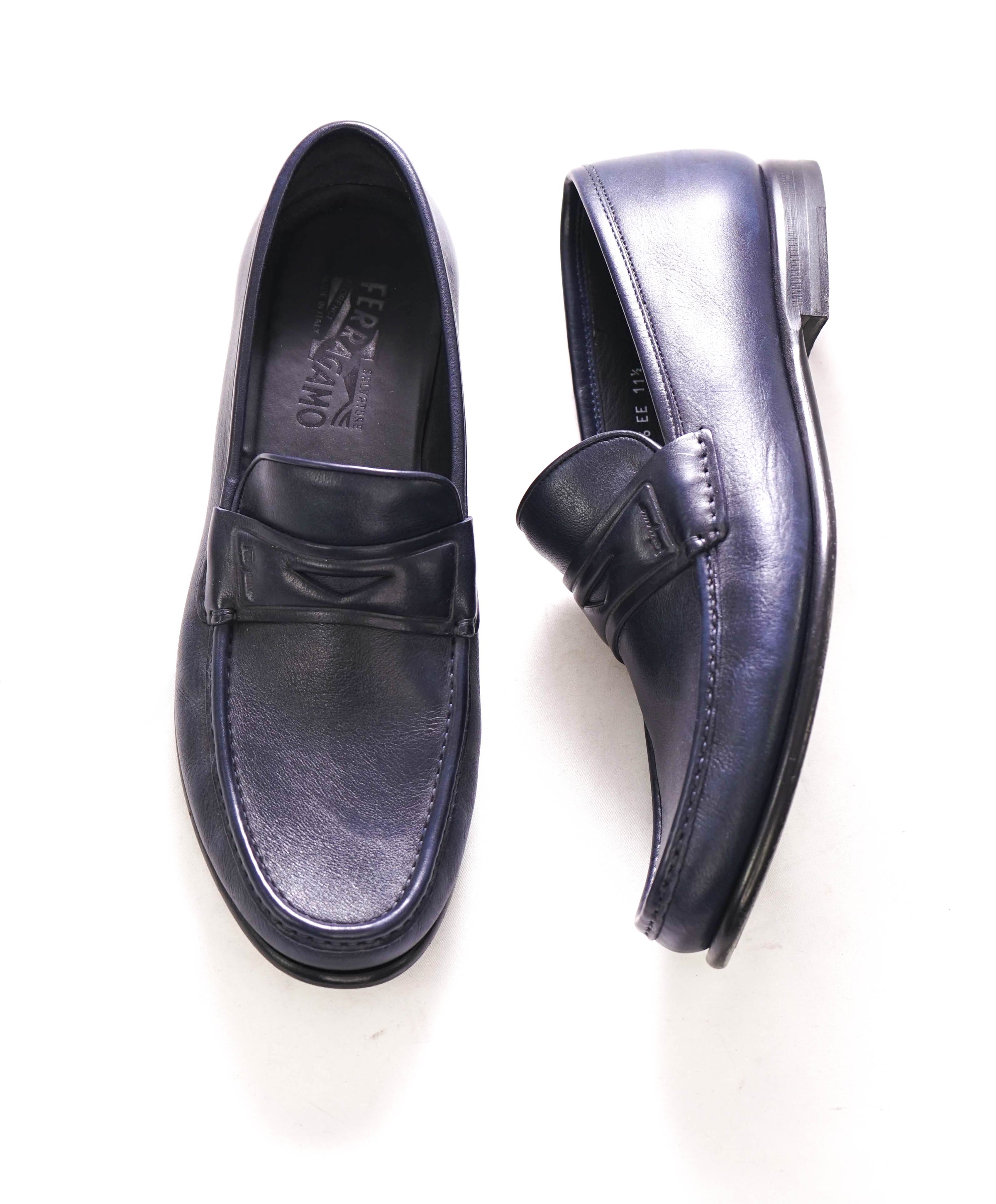 Navy blue ferragamo loafers 2025