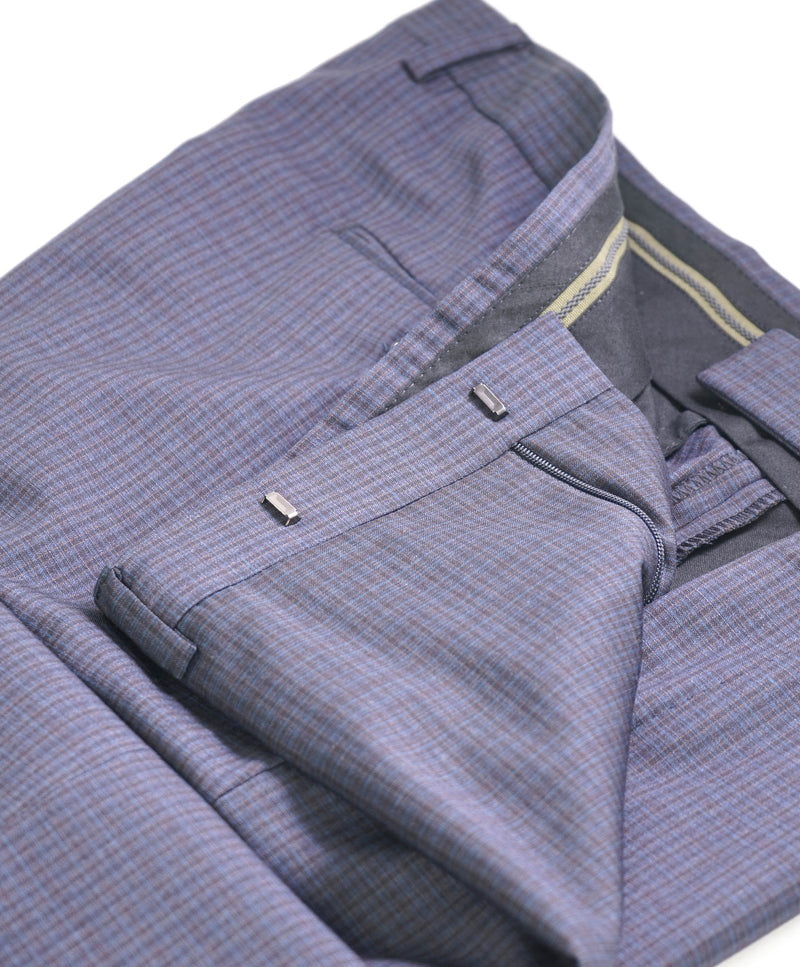 Z ZEGNA - Blue/Gray Abstract Check "SLIM" Flat Front Dress Pants - 37W