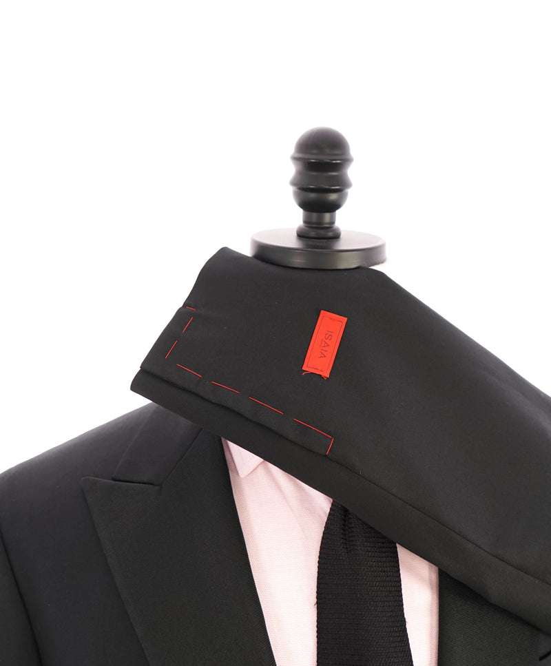 $4,595 ISAIA - "AQUASPIDER" Satin PEAK LAPEL Black Wool Tuxedo - 36S