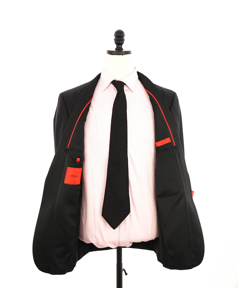 $4,595 ISAIA - "AQUASPIDER" Satin PEAK LAPEL Black Wool Tuxedo - 42L