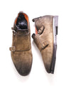 $850 SANTONI - Brown Distressed Suede Double Monk Boots - 7 US