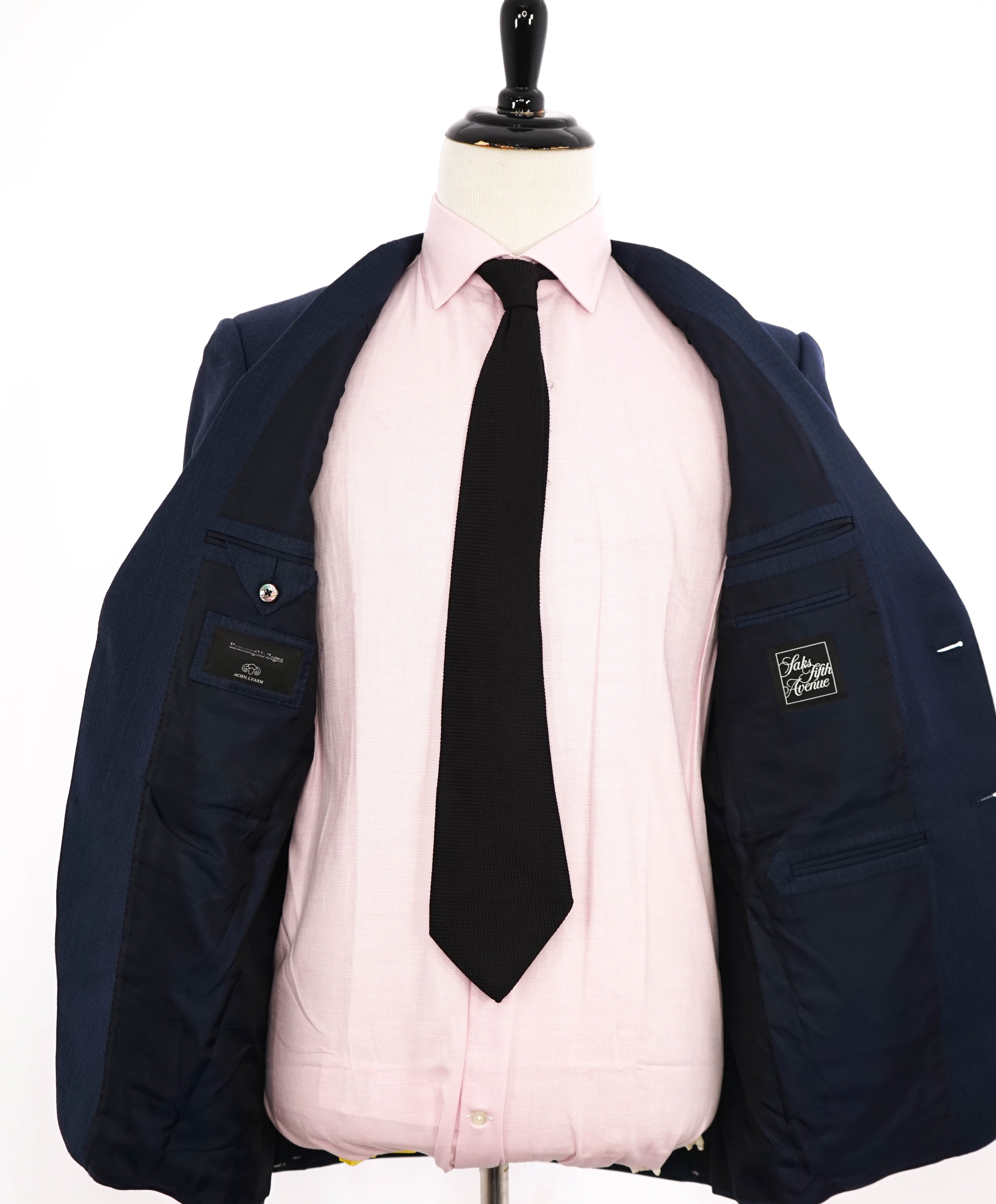 $3,295 ERMENEGILDO ZEGNA -“ACHILLFARM" SILK BLUE Subtle Check Blazer - 40R