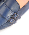 $750 SANTONI - Blue Leather DOUBLE MONK Soft Slip-On Loafers - 12 D US