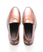 TOD’S - “Boston” Brown Patina Logo Embossed Vamp Penny Loafers - 8.5 US