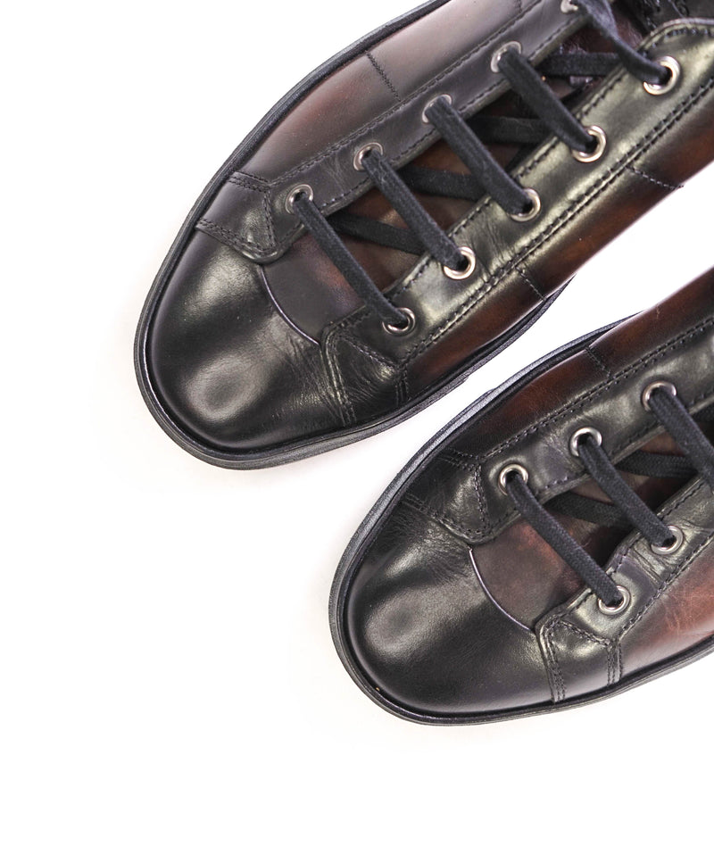 $1,295 SANTONI - Brown Hand Patina Full Leather Sneaker - 11 (10 IT)