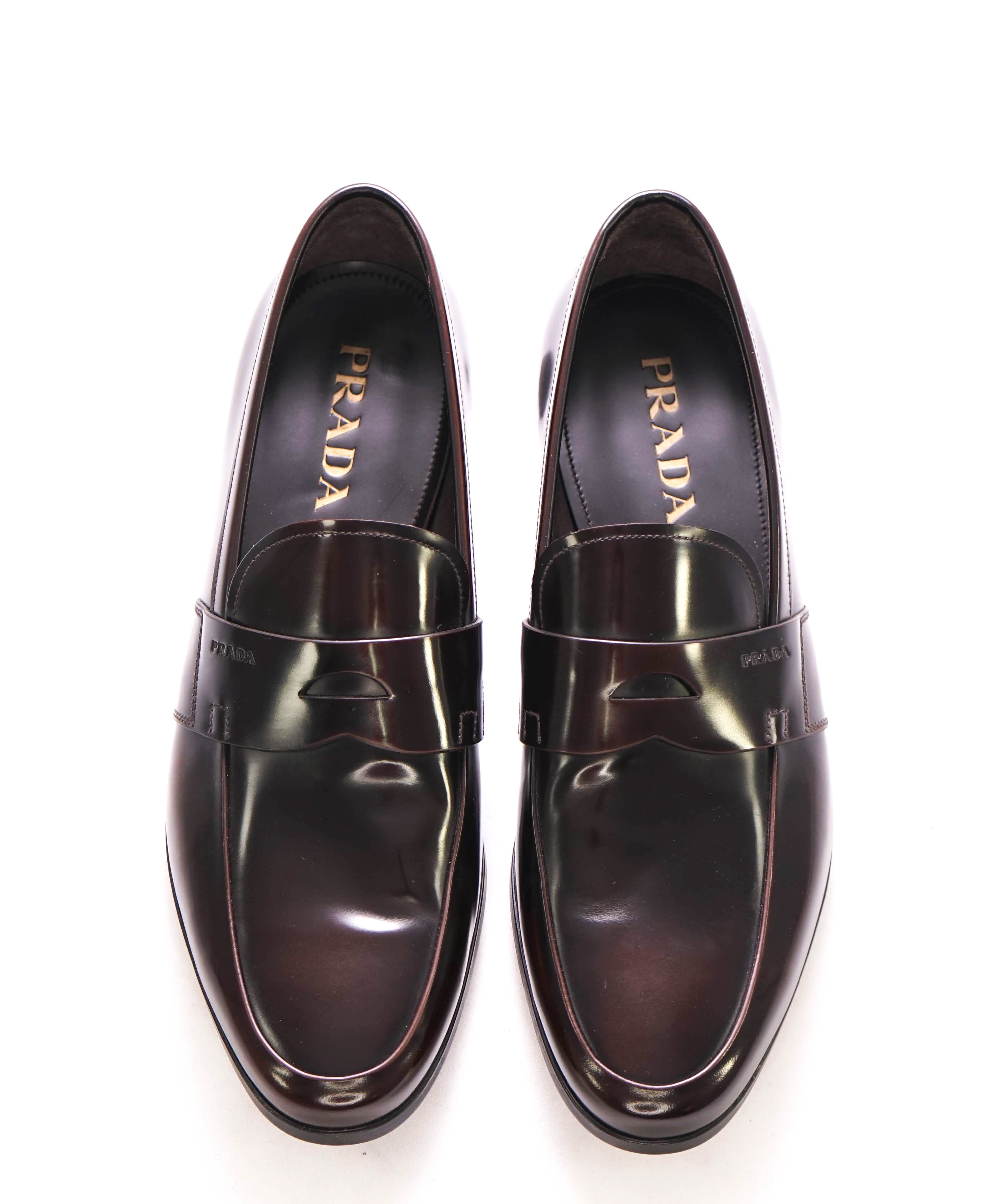 $950 PRADA - Brown Spazzolato Leather Penny Loafers - 10.5US (9.5 Prada)