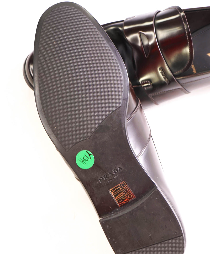 $950 PRADA - Brown Spazzolato Leather Penny Loafers - 10.5US (9.5 Prada)
