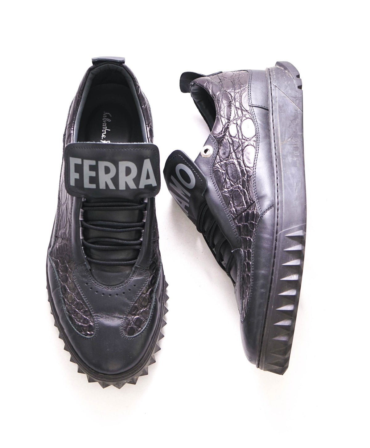 RAMO ALTO 100% Italian Croc Leather-Sz 10.5- Jet Black Kryos Black Croc Leather Lug Derbys main image 2