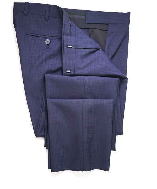 Z ZEGNA - Abstract Blue Check "SLIM" Flat Front Dress Pants - 32W
