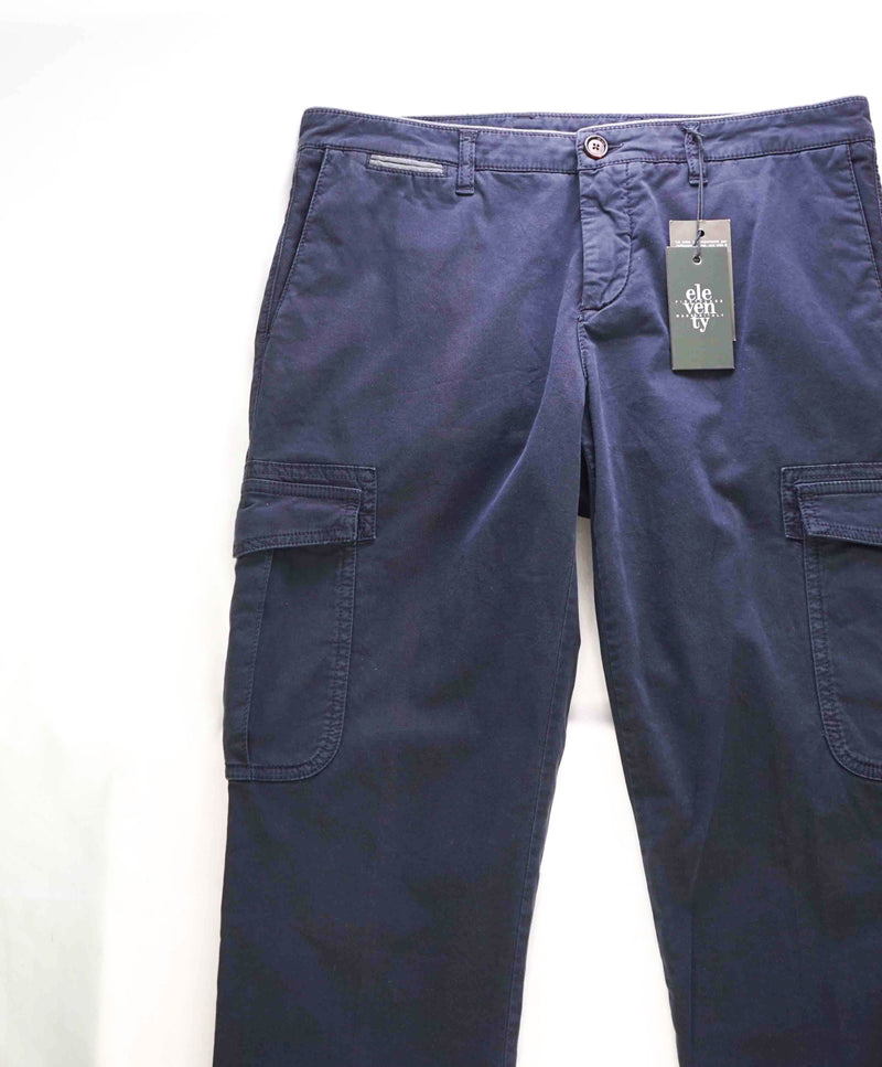 $345 ELEVENTY - Contrast Piping Navy Blue Cotton Cargo Chino Pants - 38W
